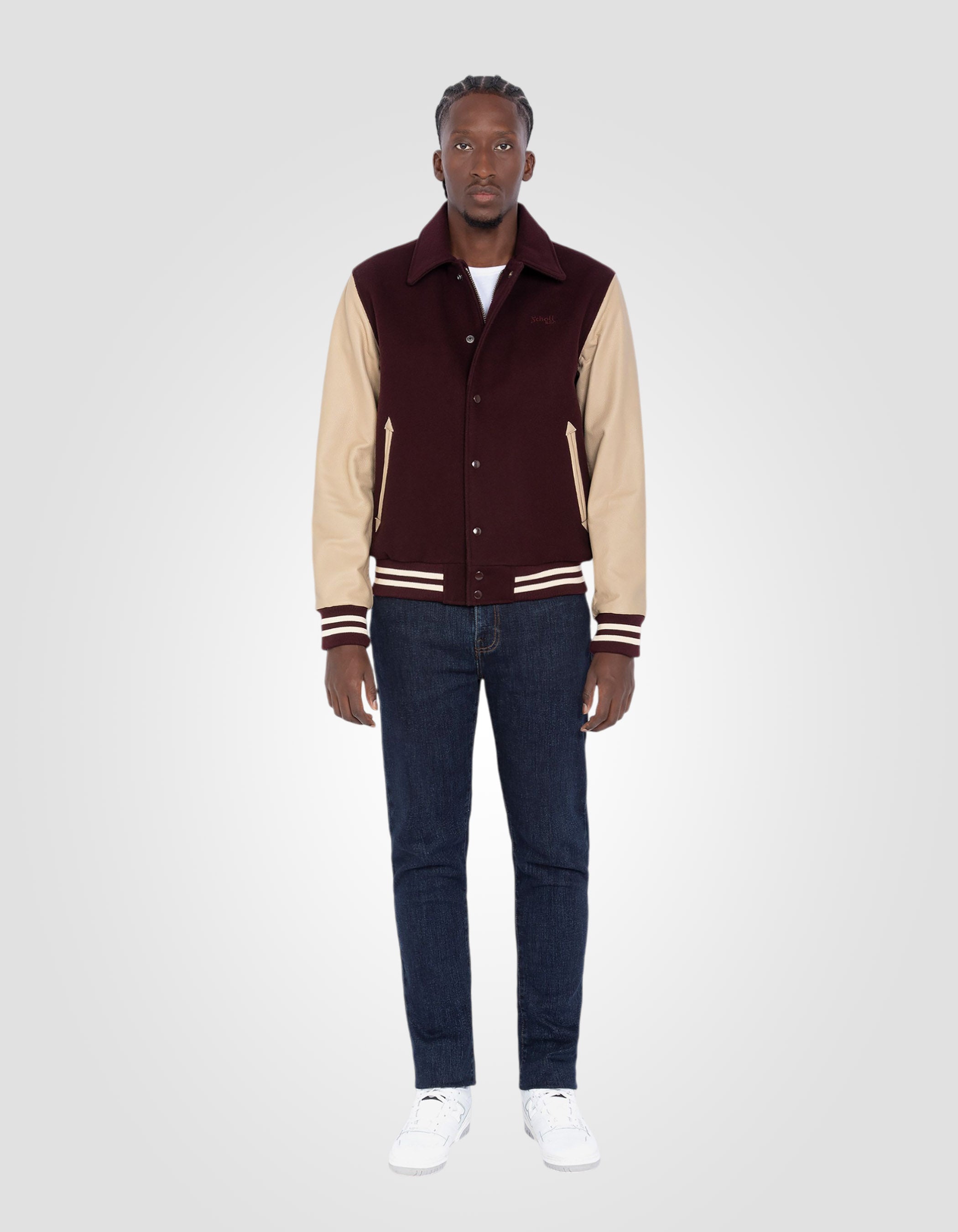 Varsity jacket with collar, cowhide leather-1