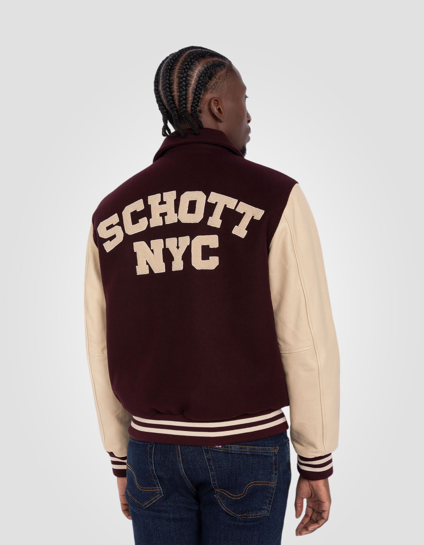 Varsity jacket with collar, cowhide leather