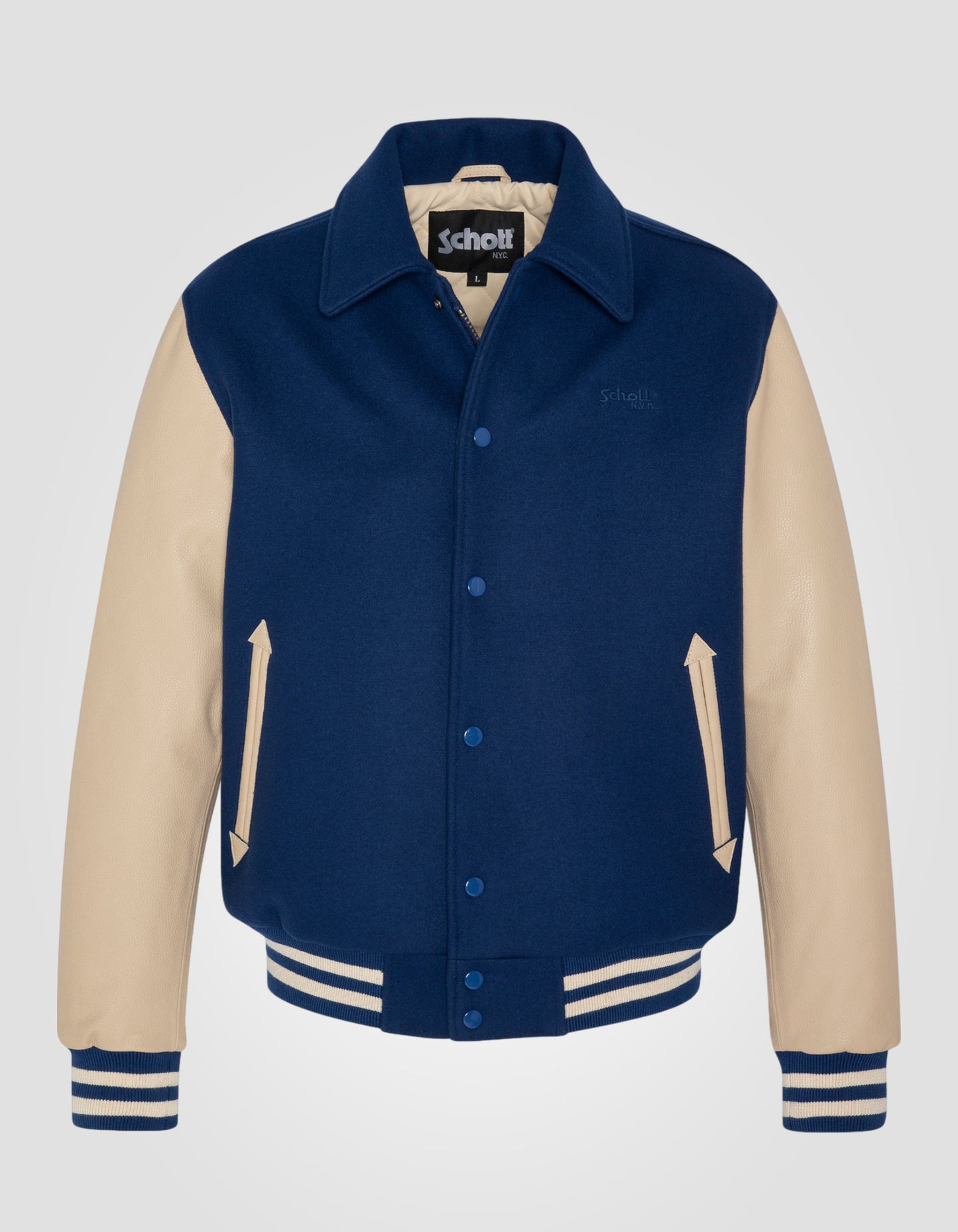 Varsity jacket with collar, cowhide leather