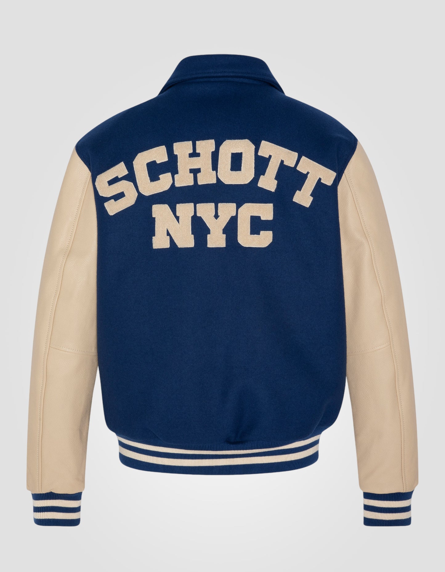 Varsity jacket with collar, cowhide leather