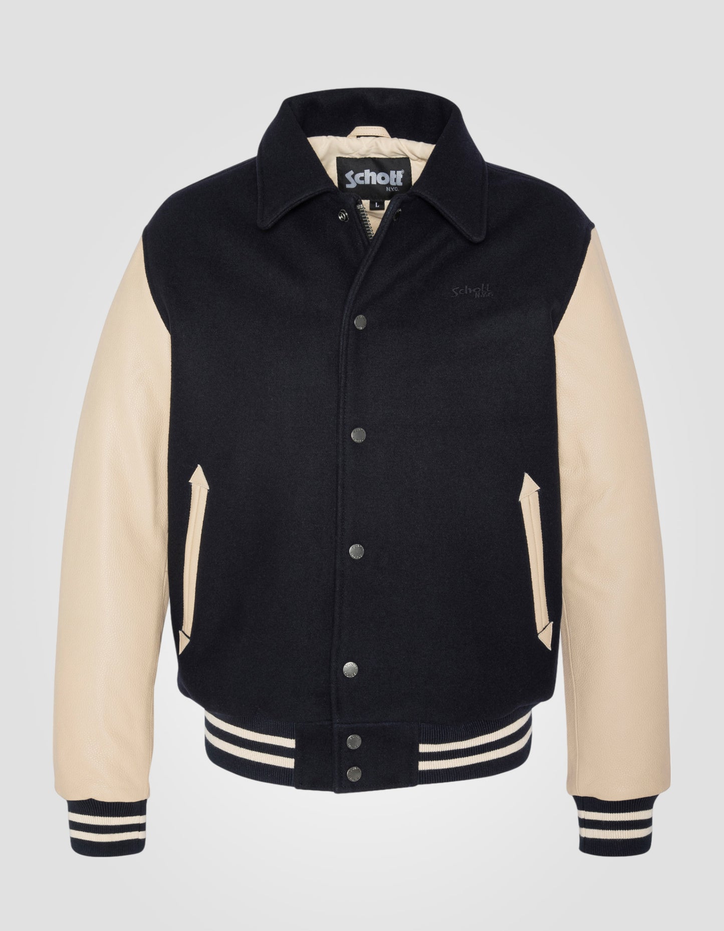 Blouson teddy à col, cuir de vachette