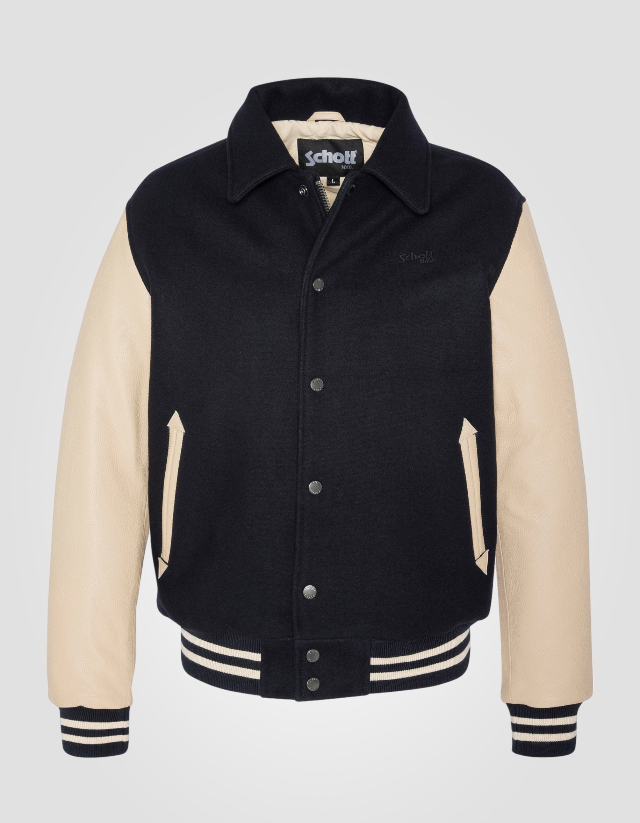 Varsity jacket with collar, cowhide leather-1