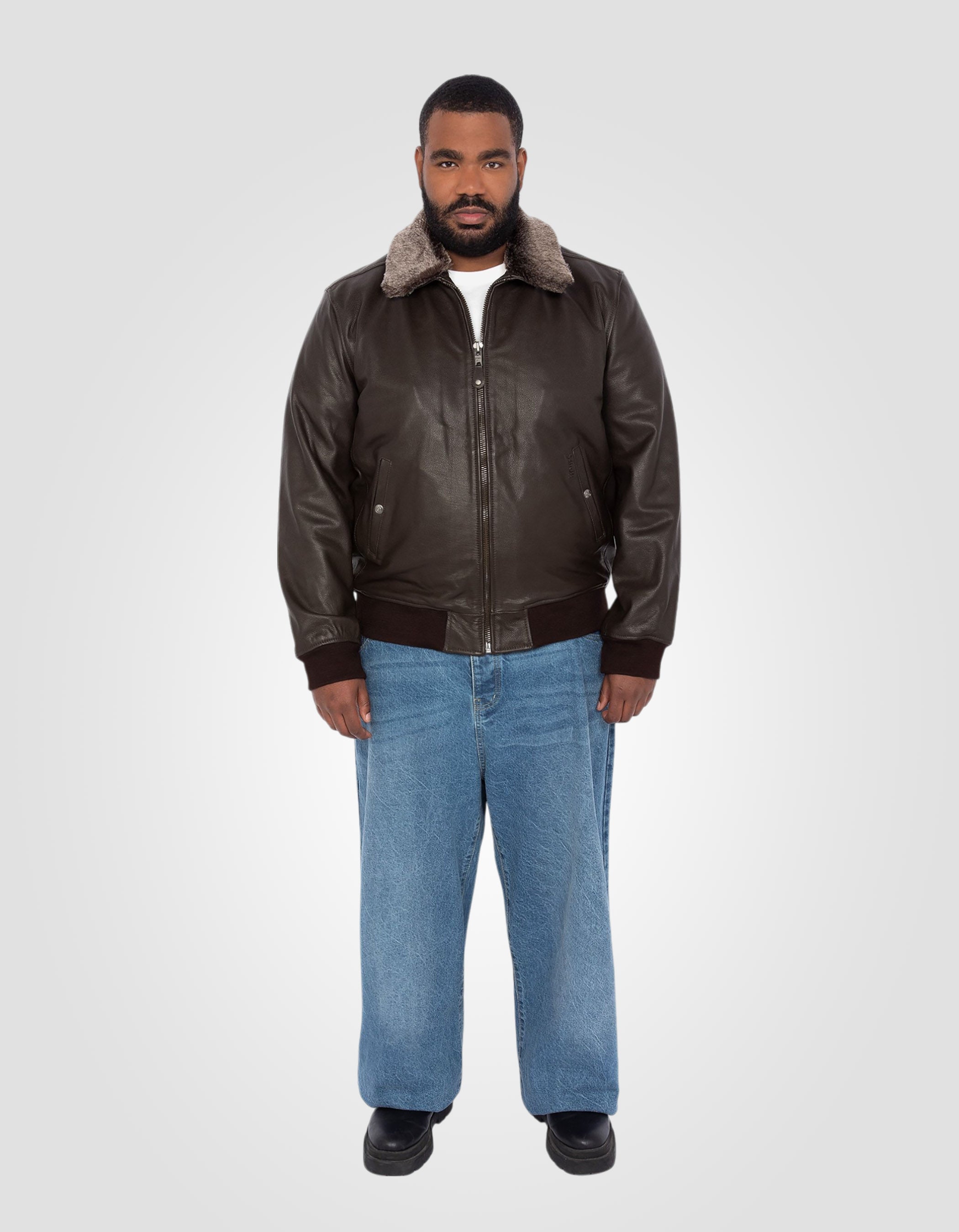 Flight jacket, cowhide leather, Plus size-1