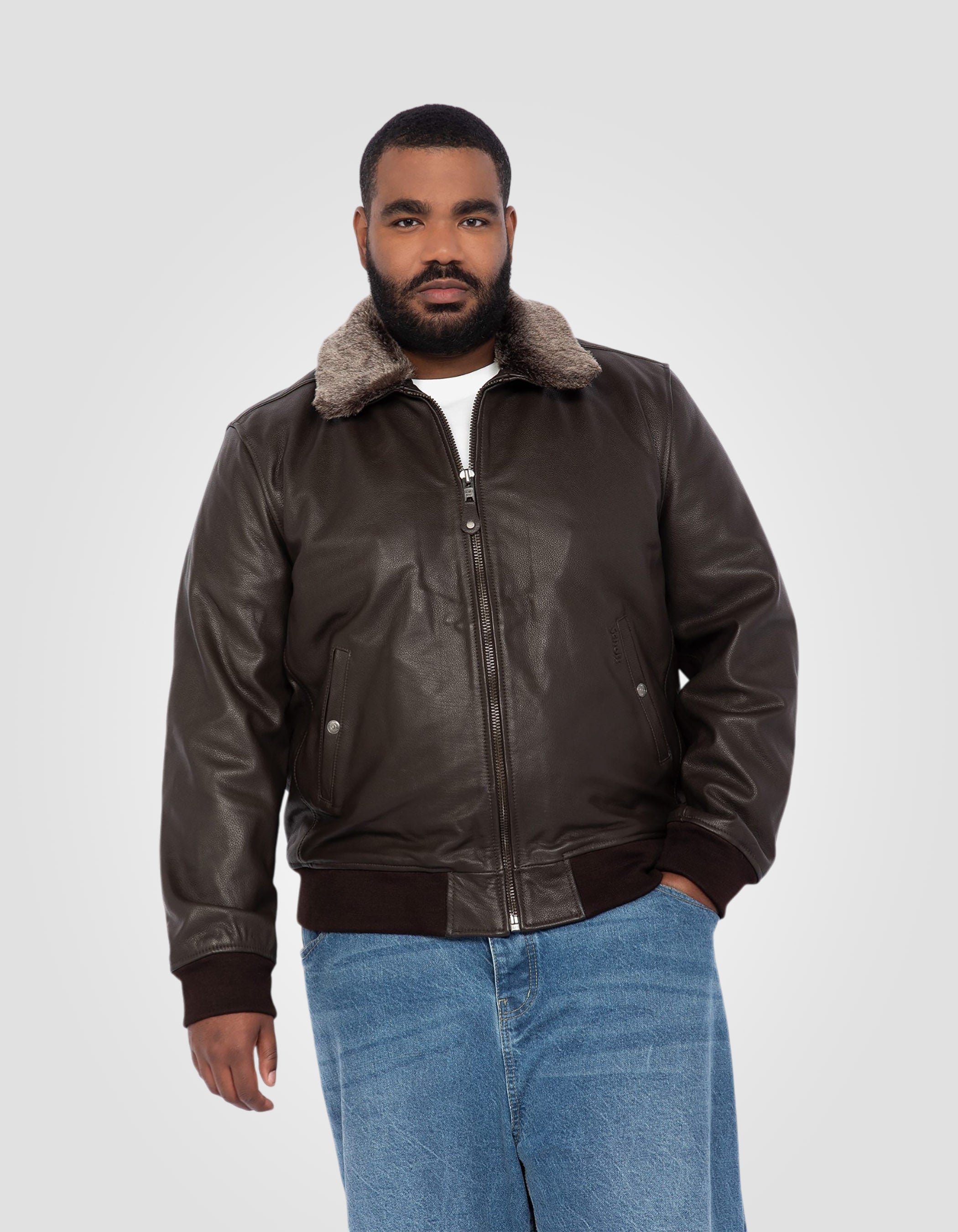 Flight jacket, cowhide leather, Plus size-3