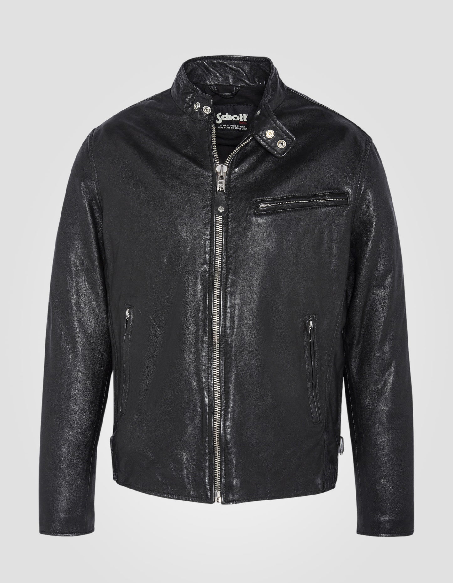 Blouson café racer effet usé, cuir d'agneau