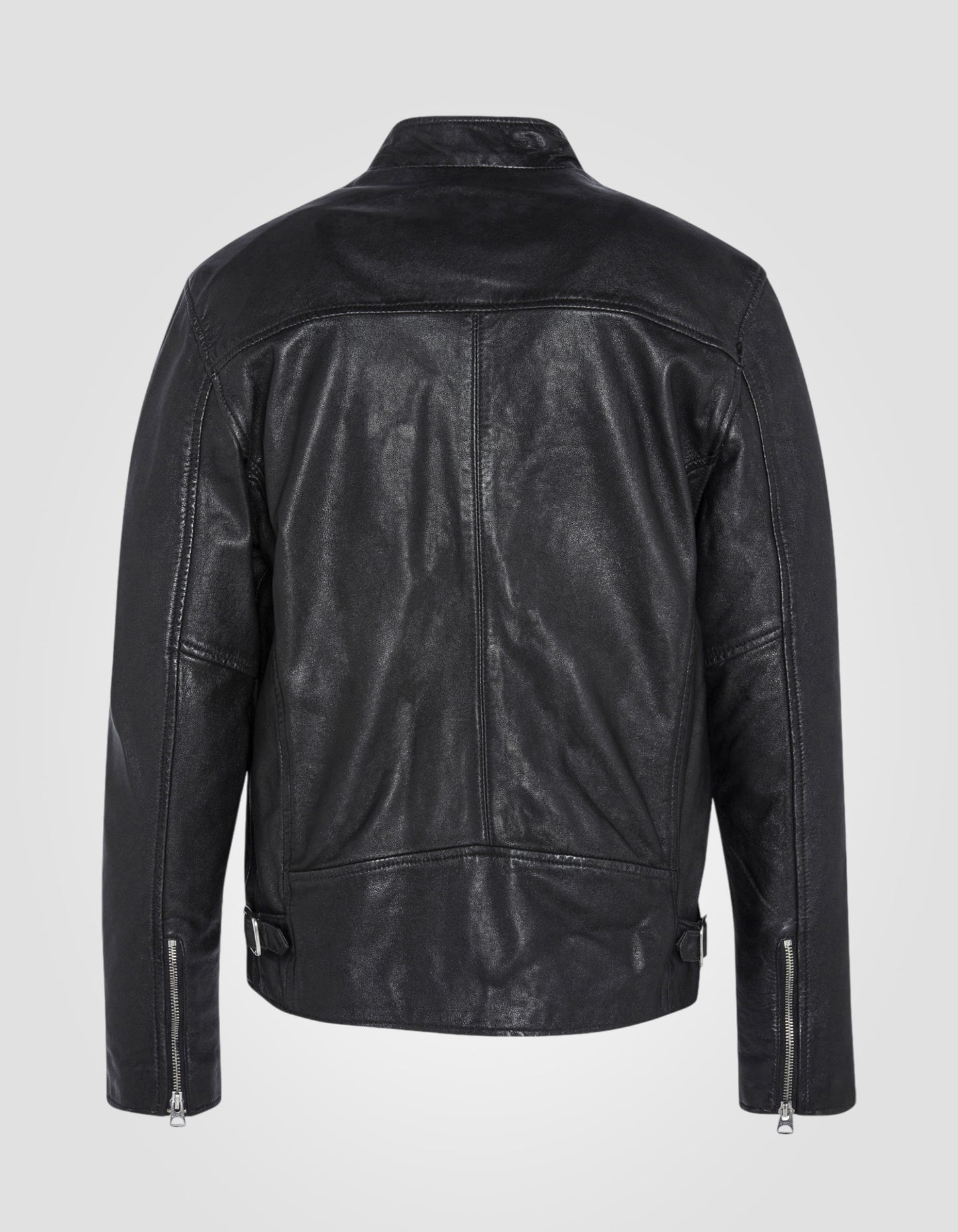 Blouson café racer effet usé, cuir d'agneau