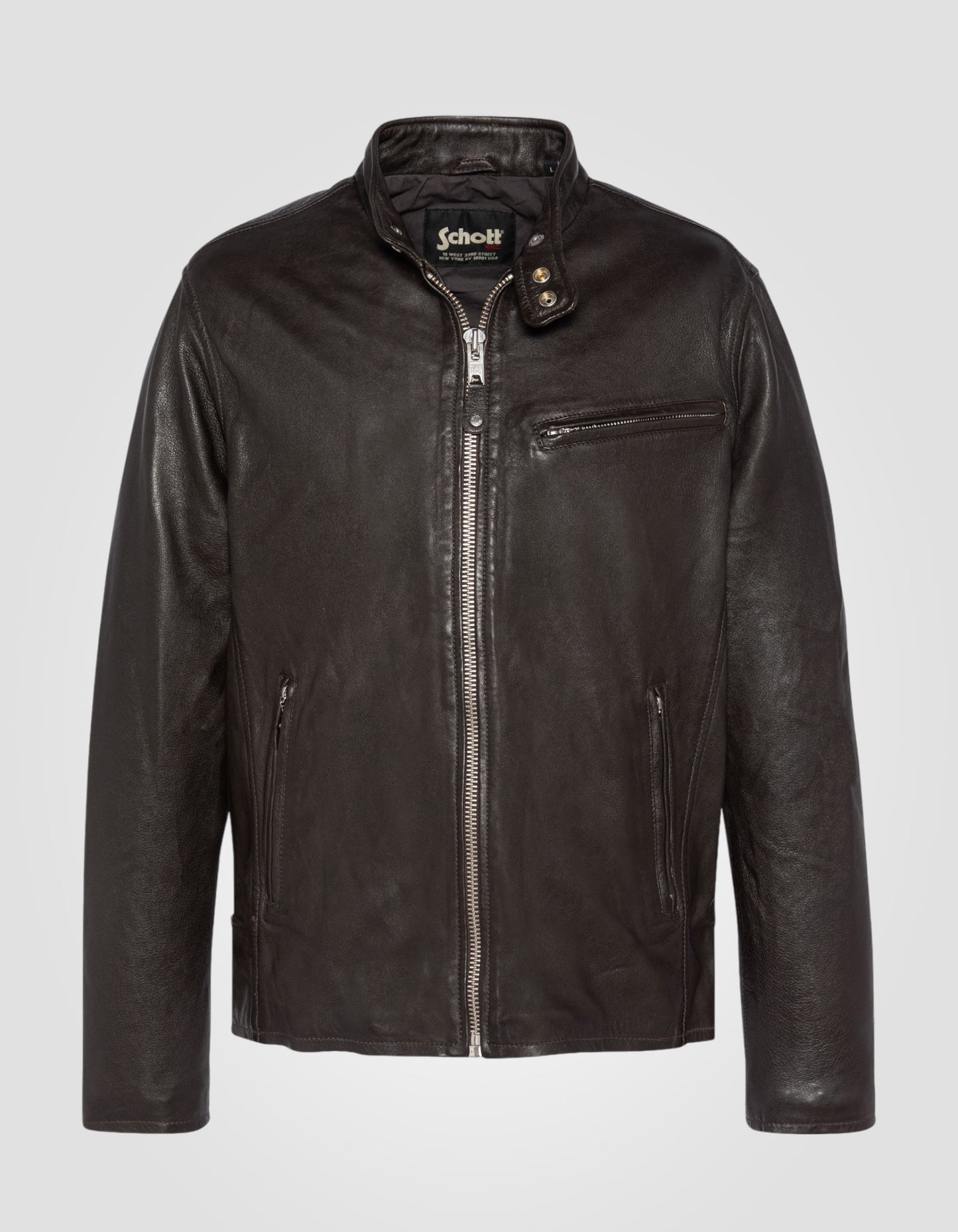 Blouson café racer effet usé, cuir d'agneau