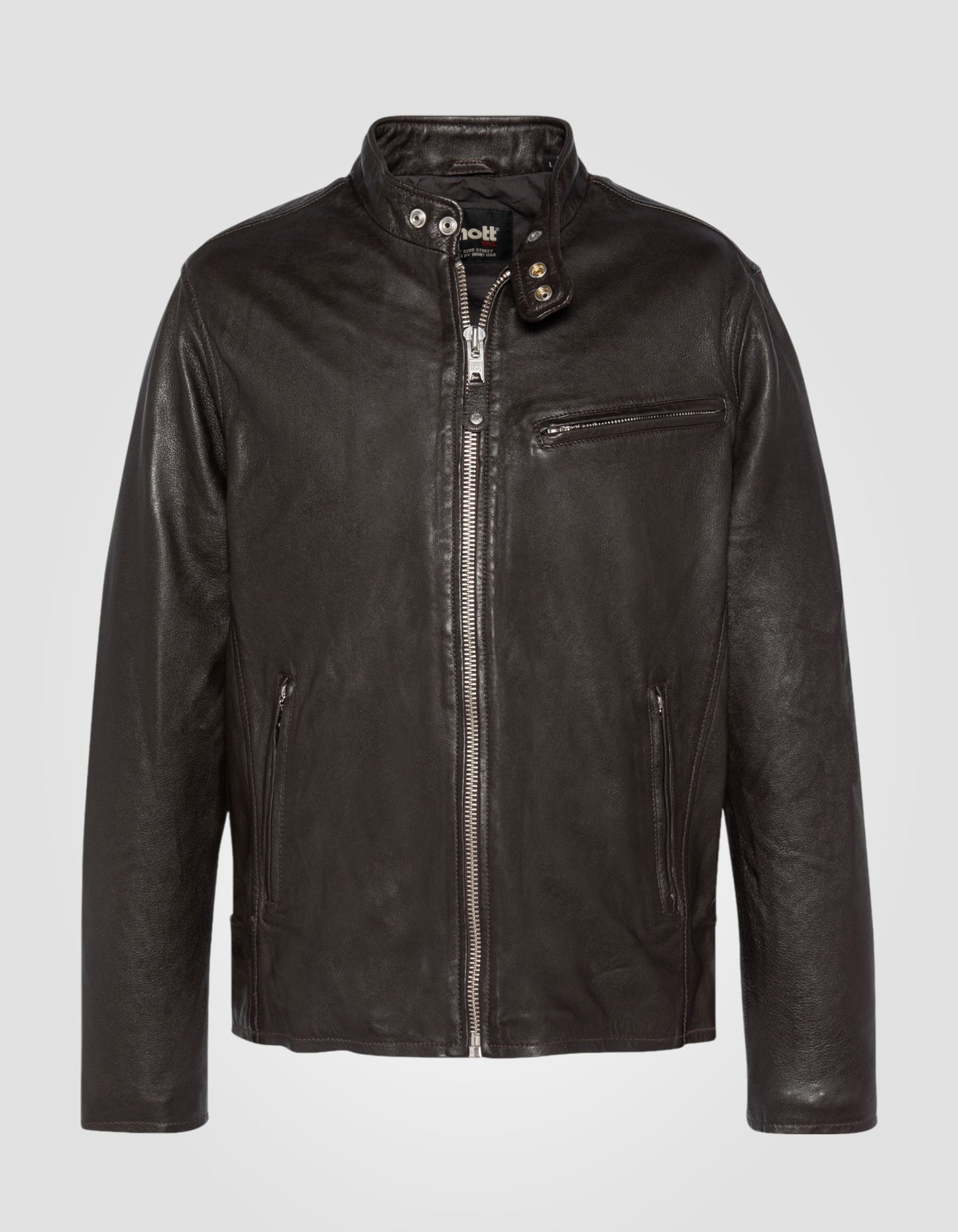 Blouson café racer effet usé, cuir d'agneau