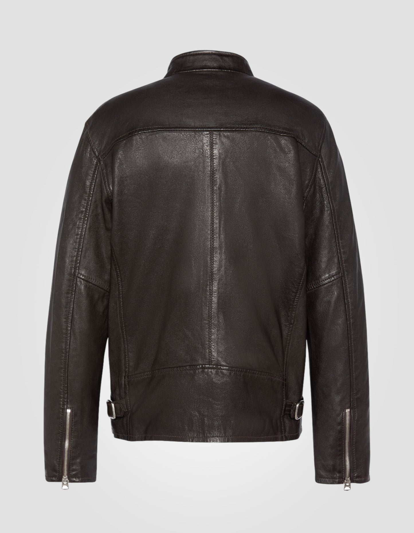 Blouson café racer effet usé, cuir d'agneau