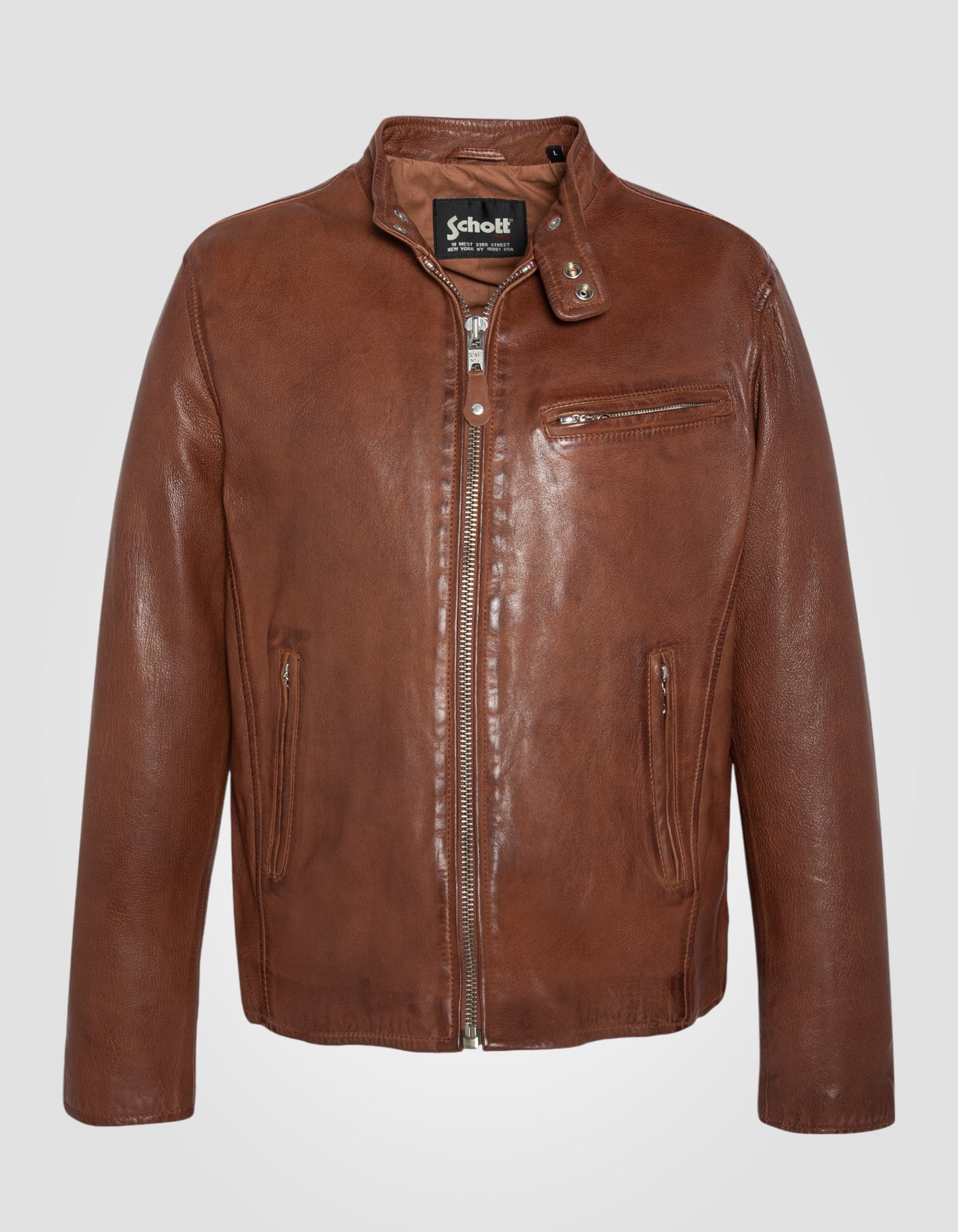 Blouson café racer effet usé, cuir d'agneau