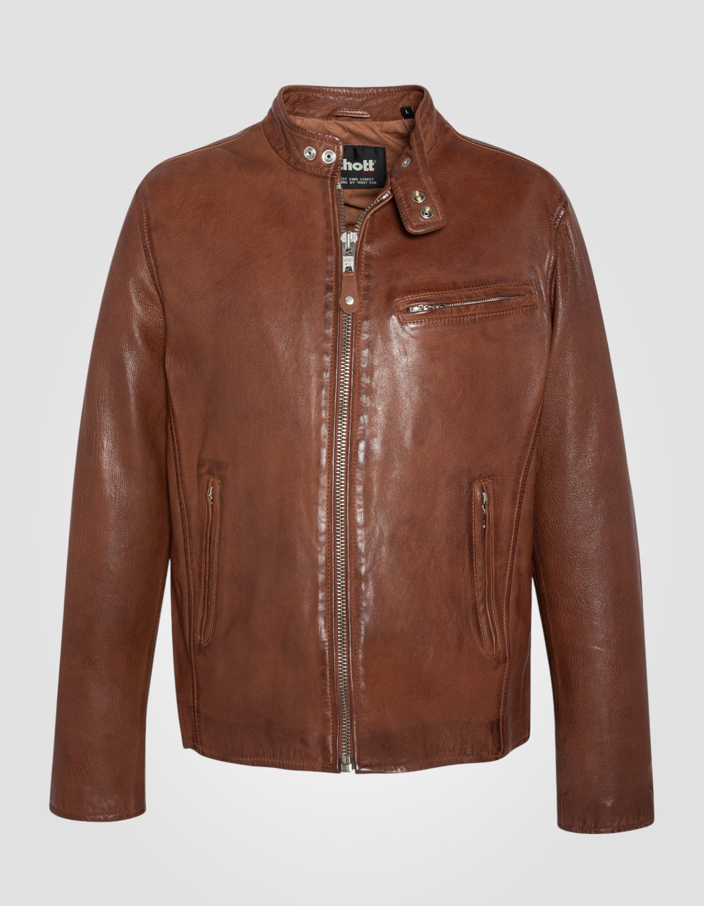 Blouson café racer effet usé, cuir d'agneau