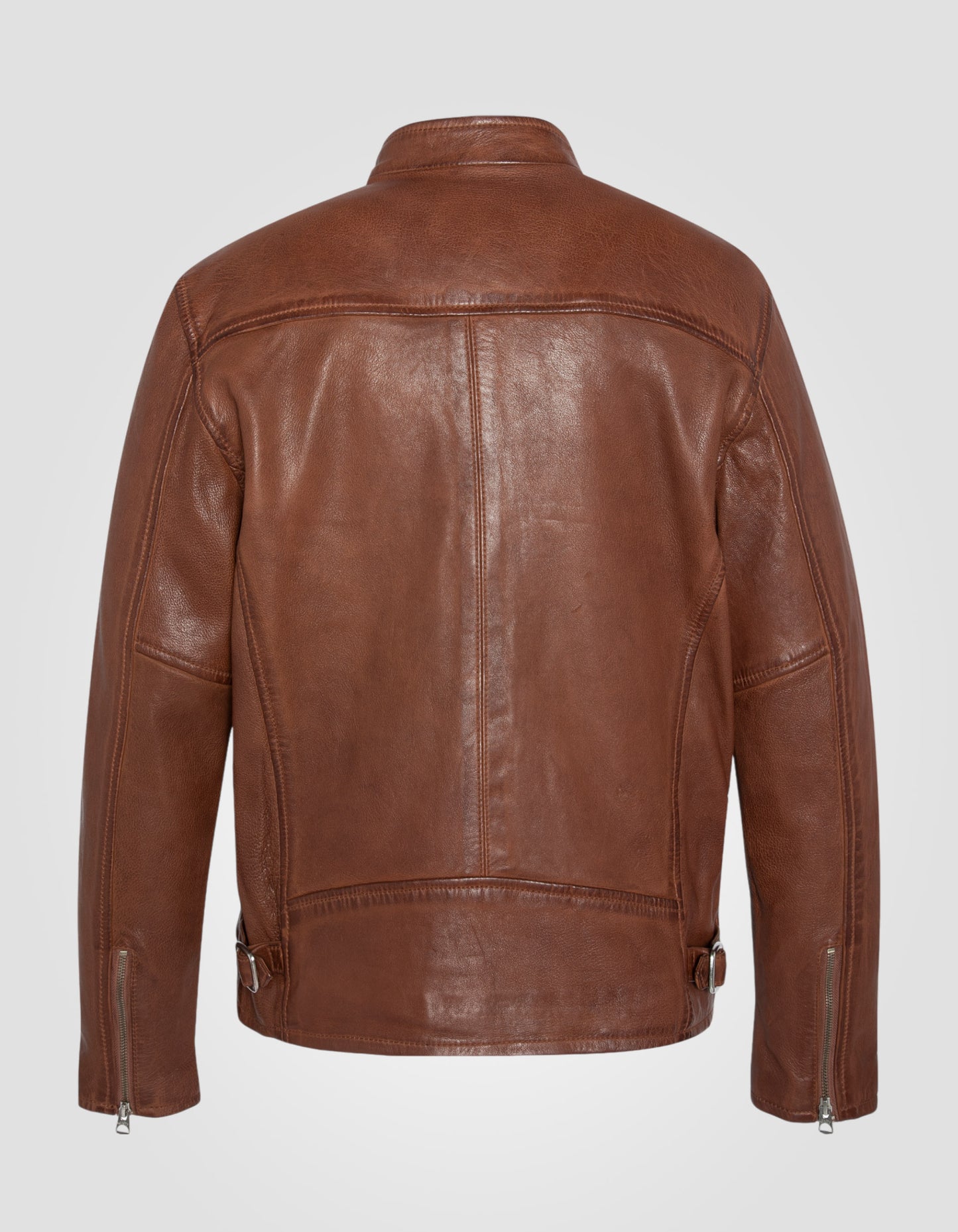 Blouson café racer effet usé, cuir d'agneau