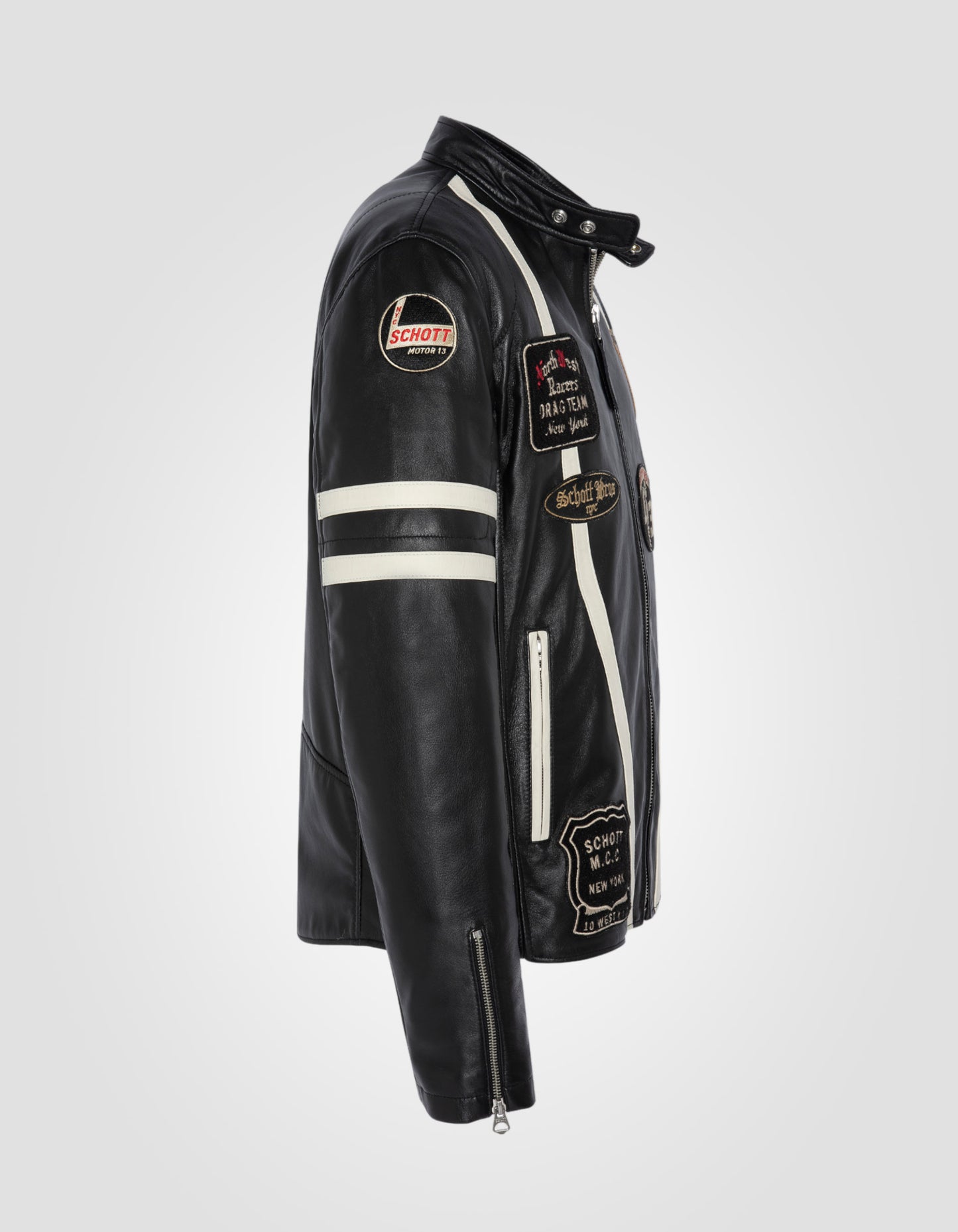 Blouson motard badgé, cuir d'agneau