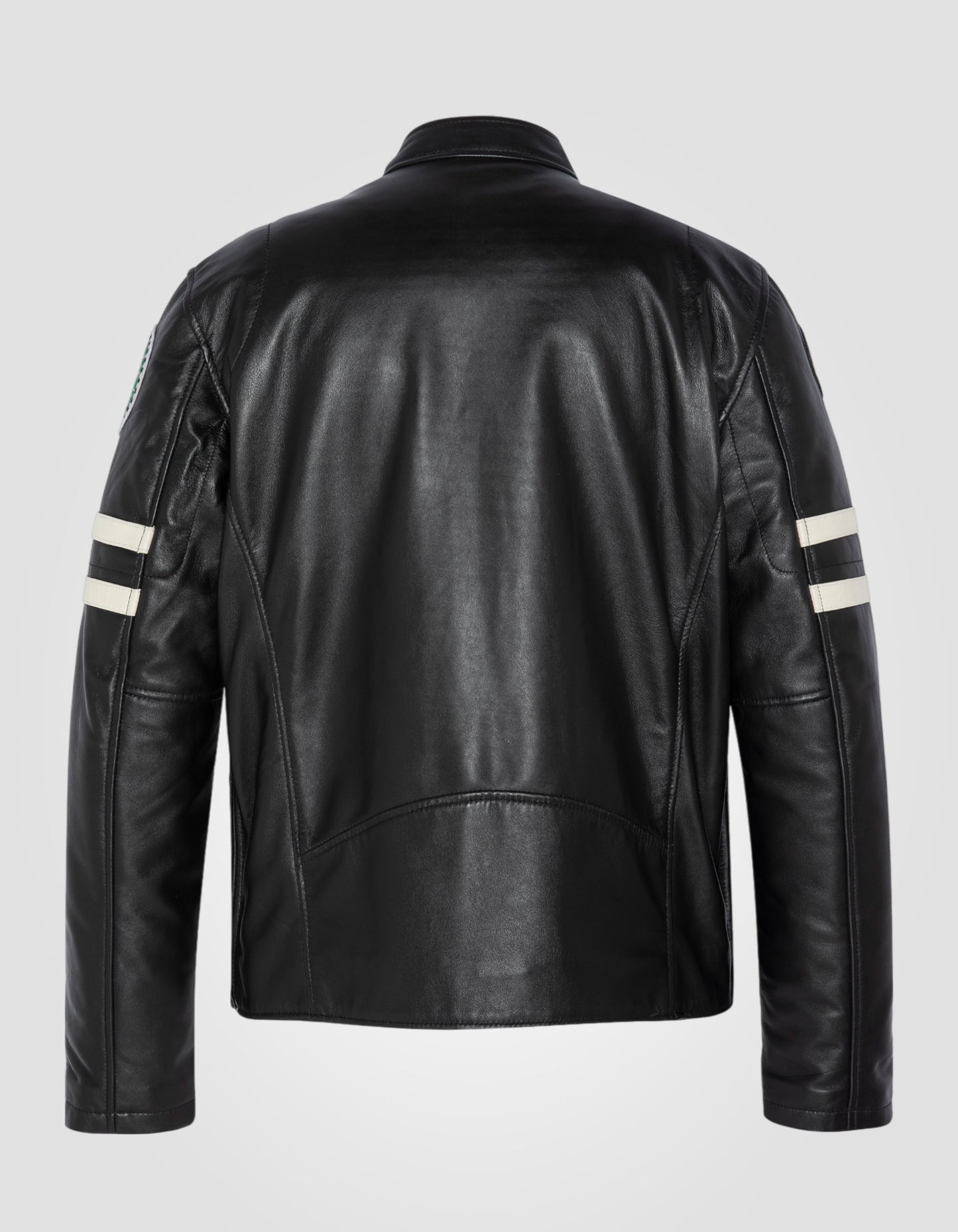 Blouson motard badgé, cuir d'agneau