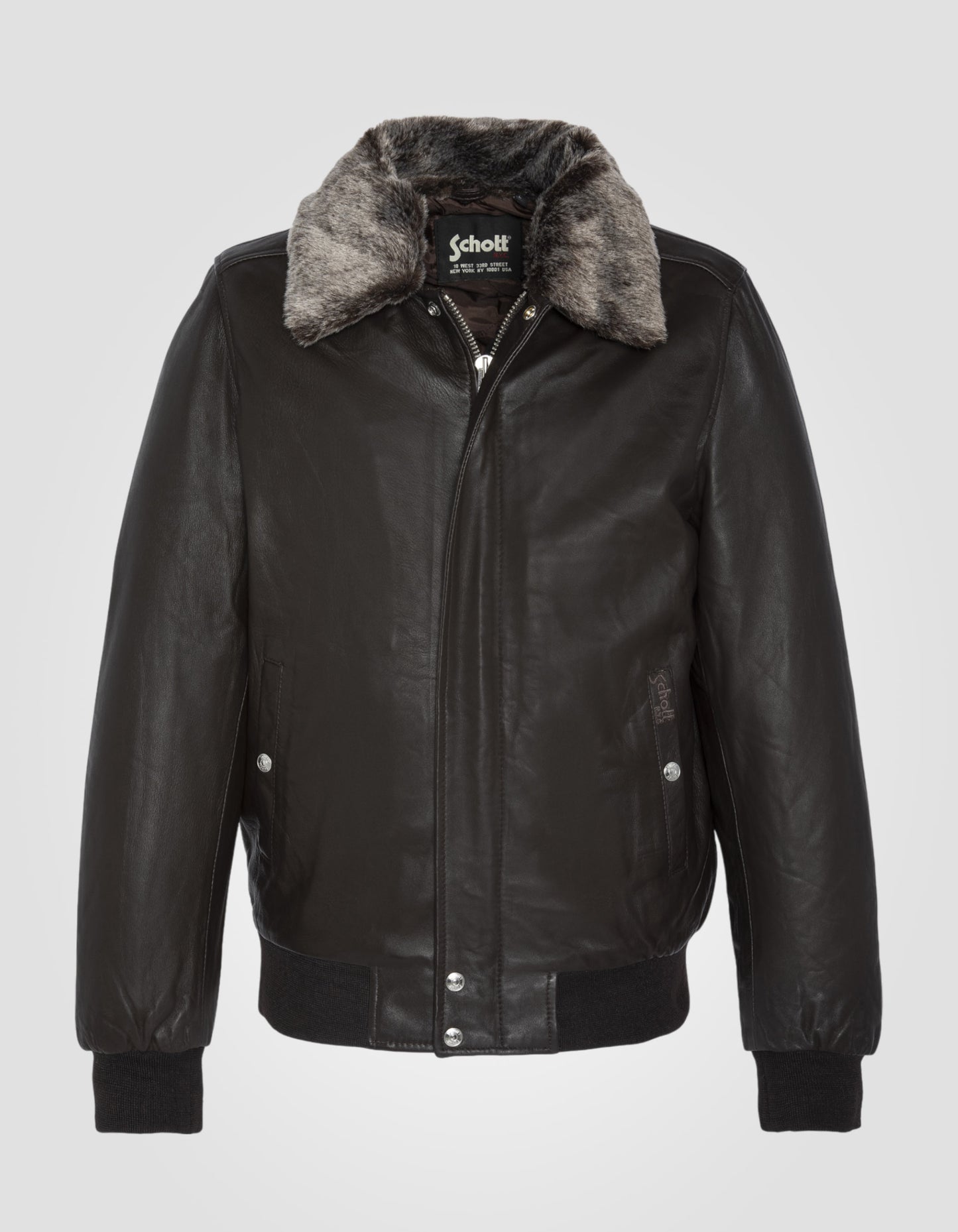 Blouson col fausse fourrure, cuir d'agneau