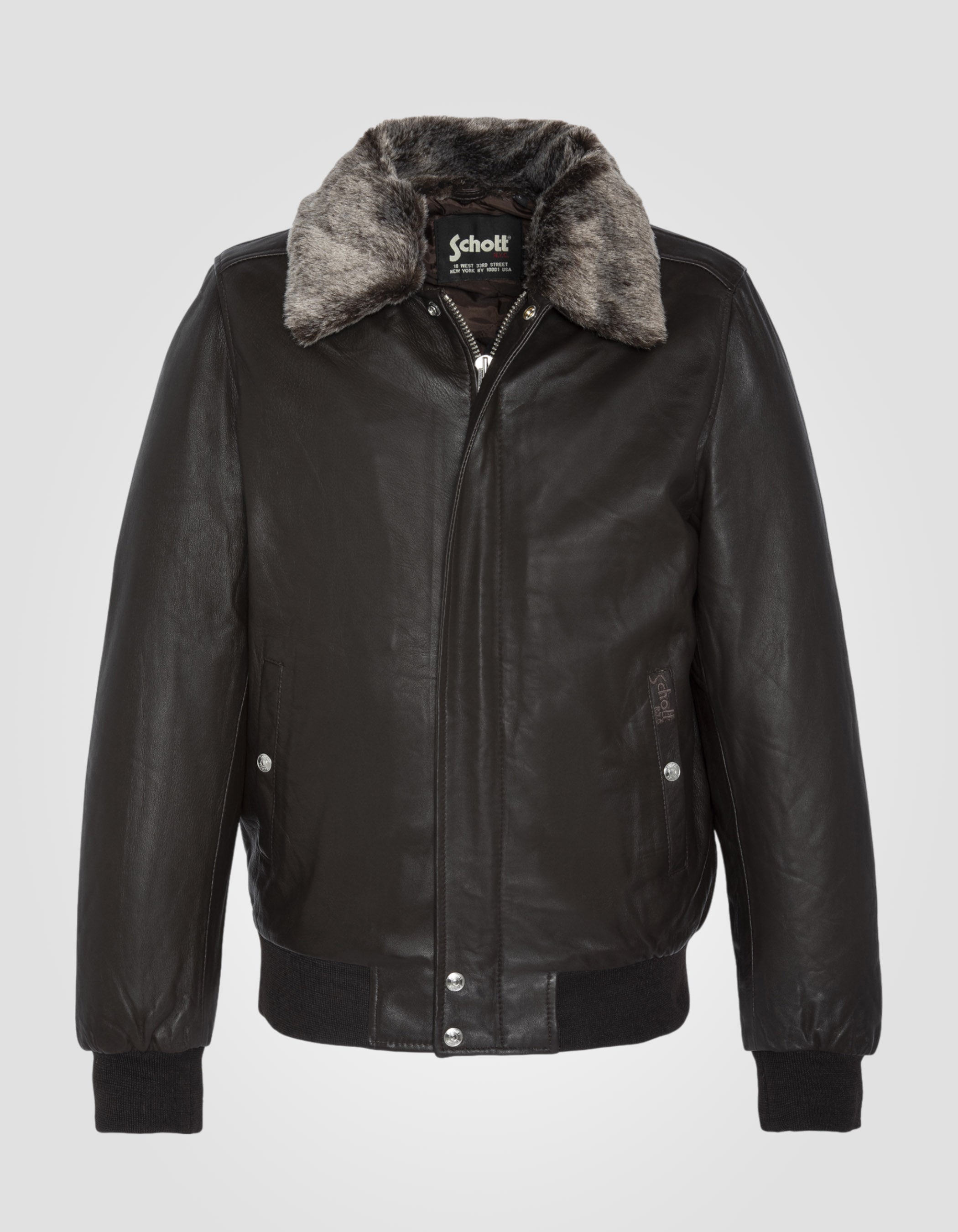 Faux fur collar aviator jacket, lambskin leather-1