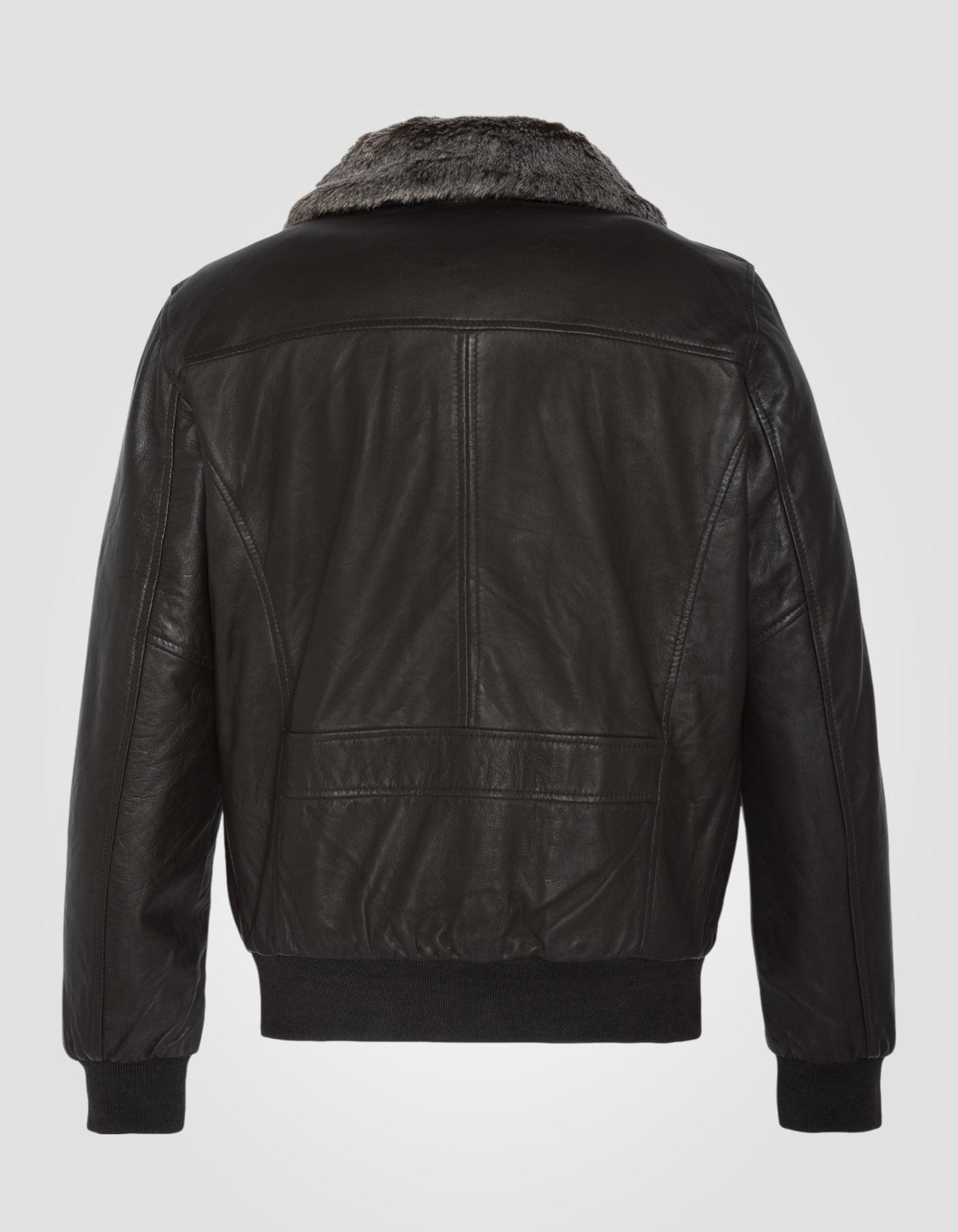 Blouson col fausse fourrure, cuir d'agneau