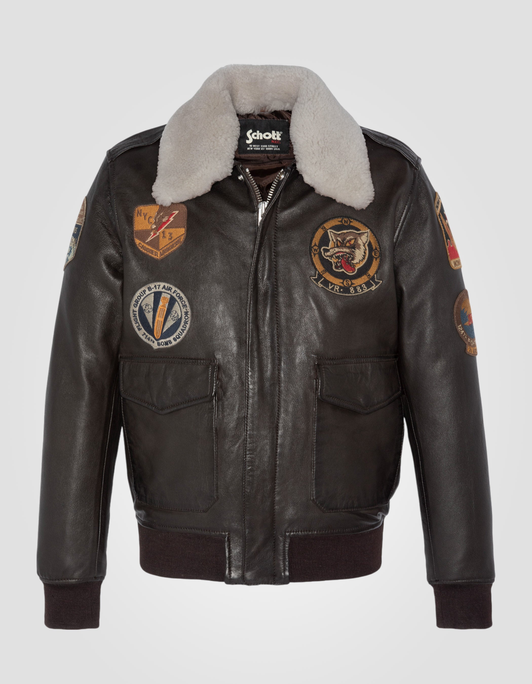 Patched flight jacket, lambskin leather-1