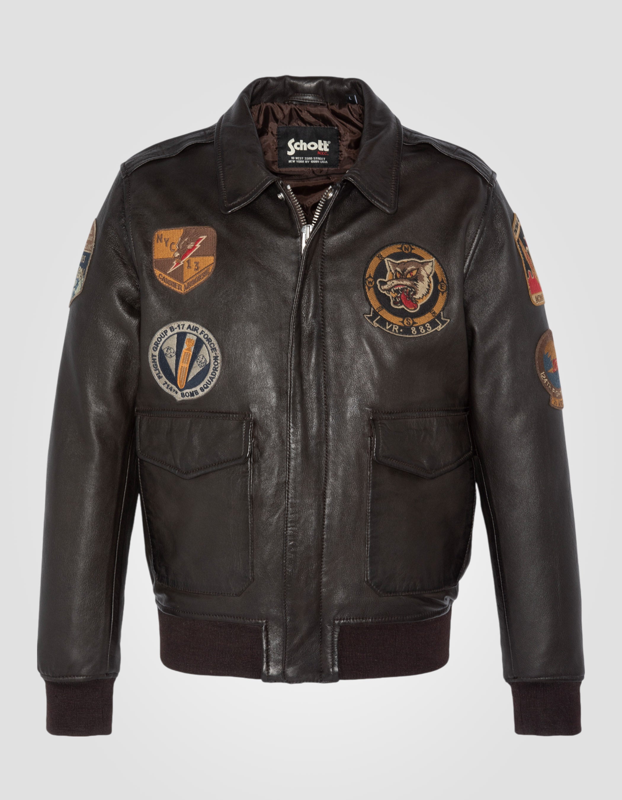 Patched flight jacket, lambskin leather-3