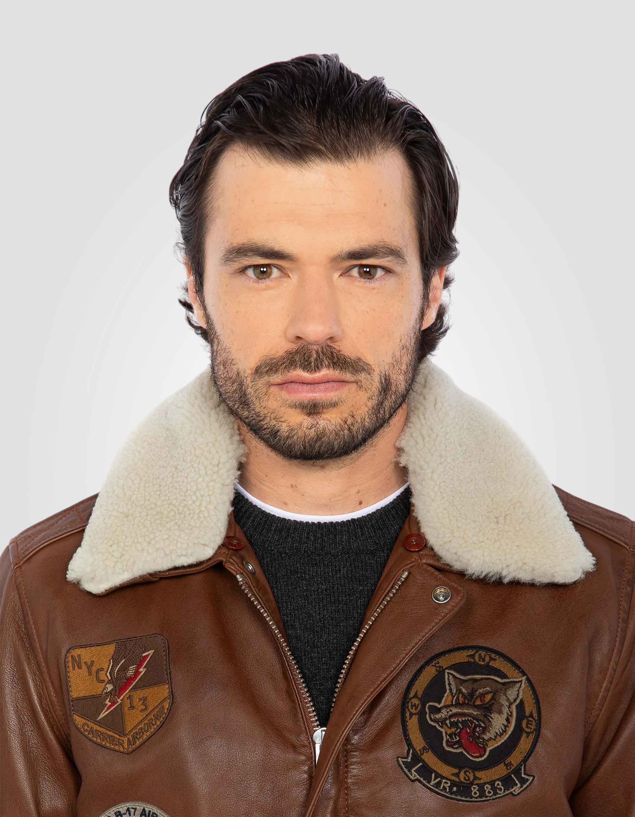 Patched flight jacket, lambskin leather-5