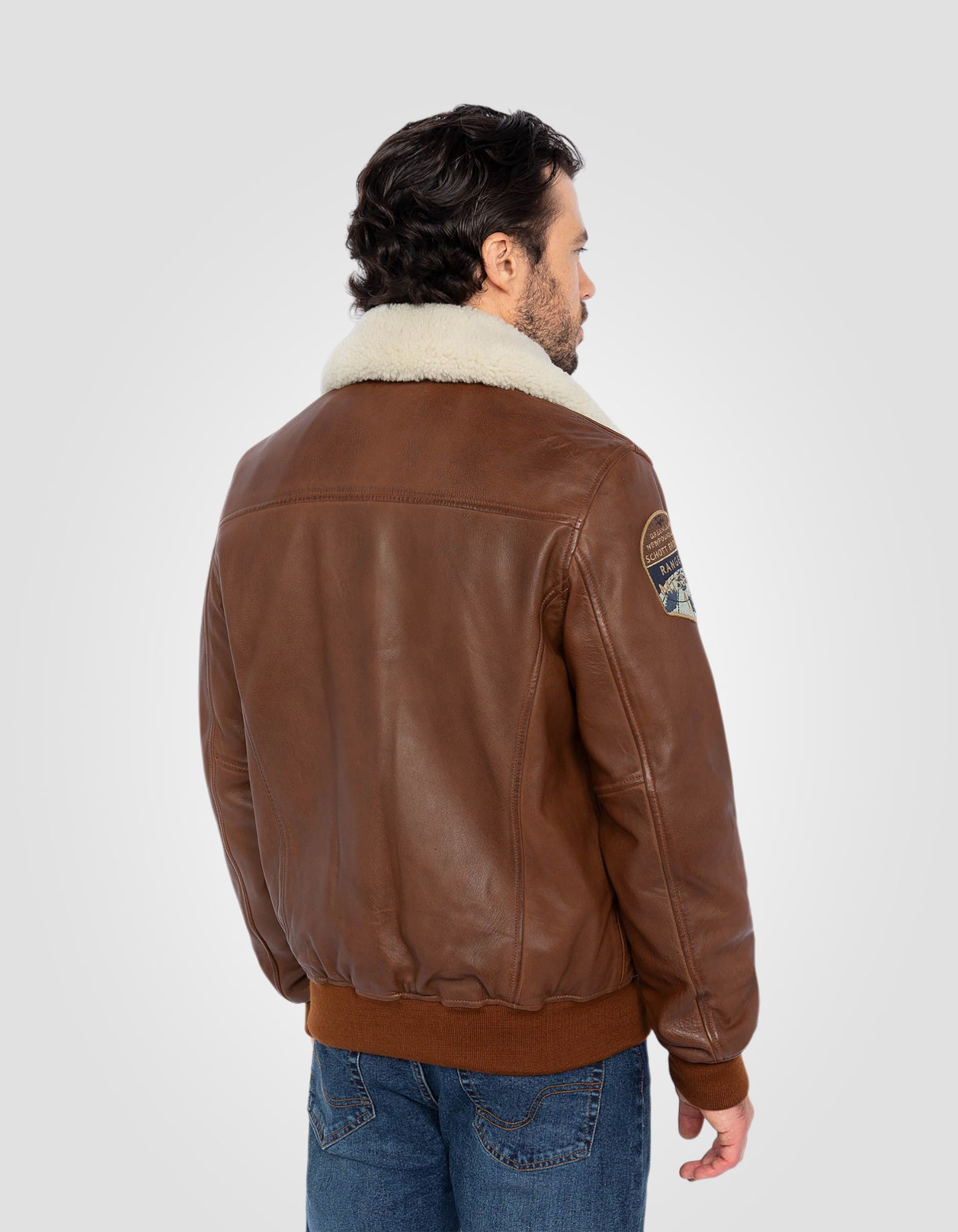 Blouson pilote badgé, cuir d'agneau