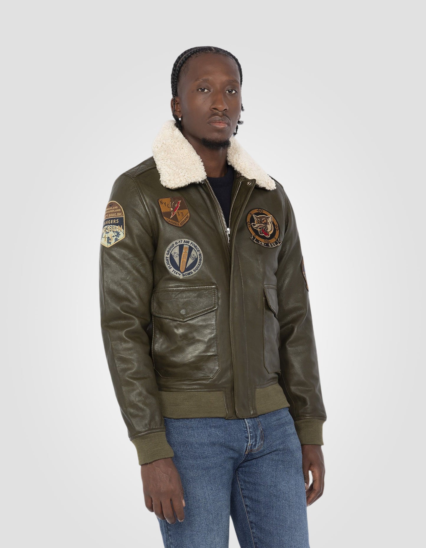 Blouson pilote badgé, cuir d'agneau