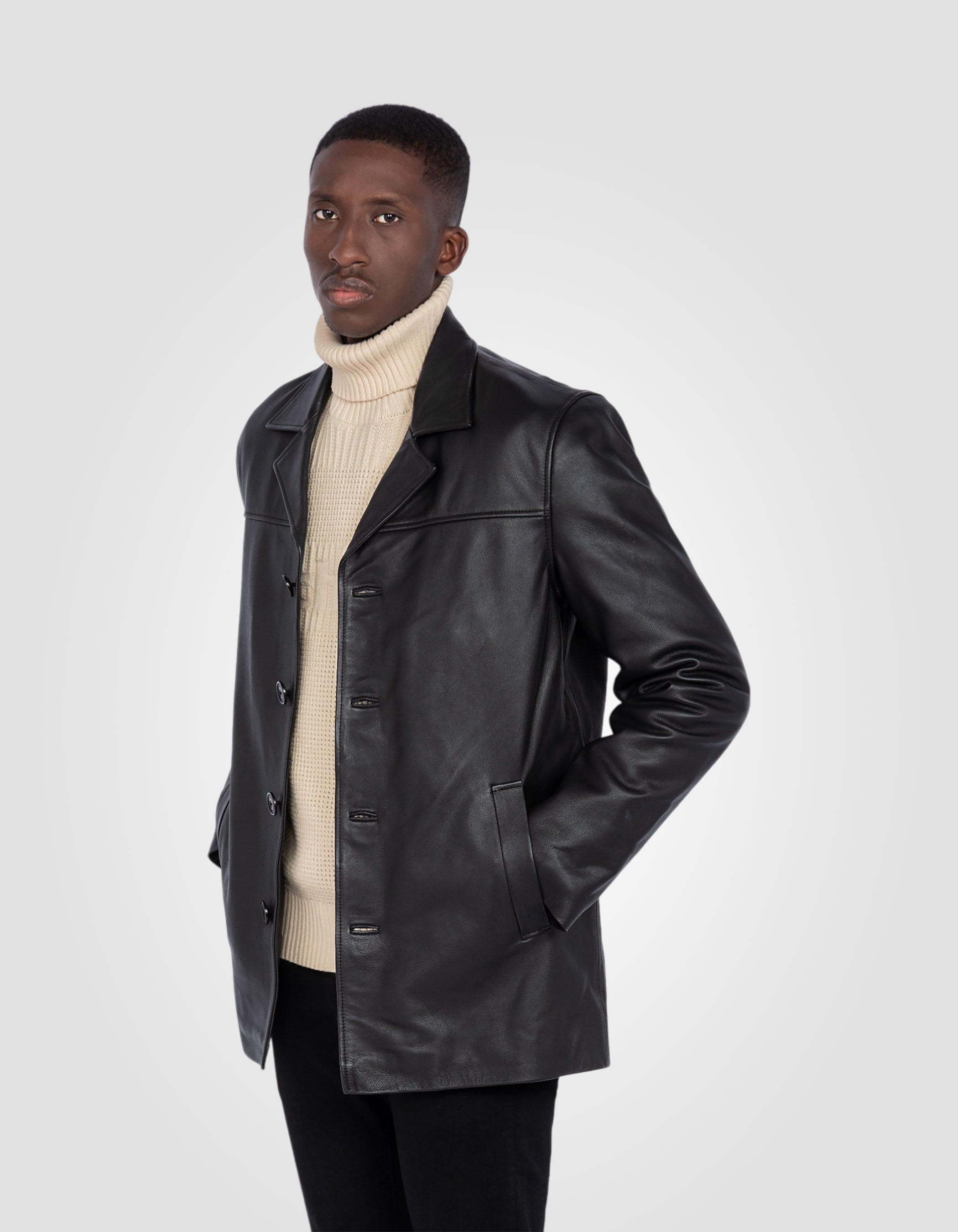 Straight coat, cowhide leather-3