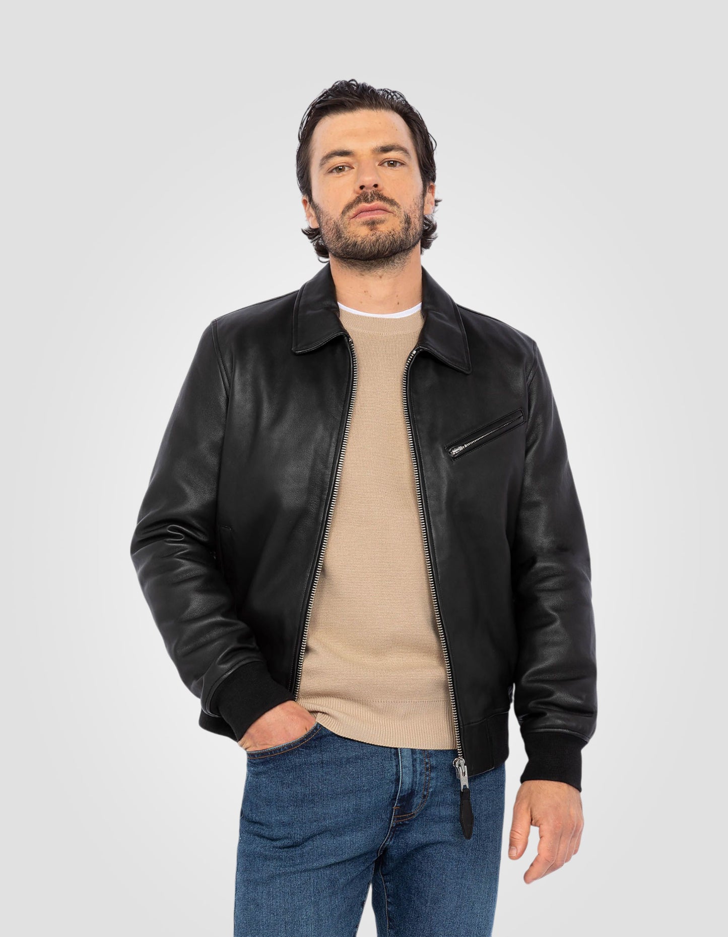 Blouson casual, cuir d'agneau