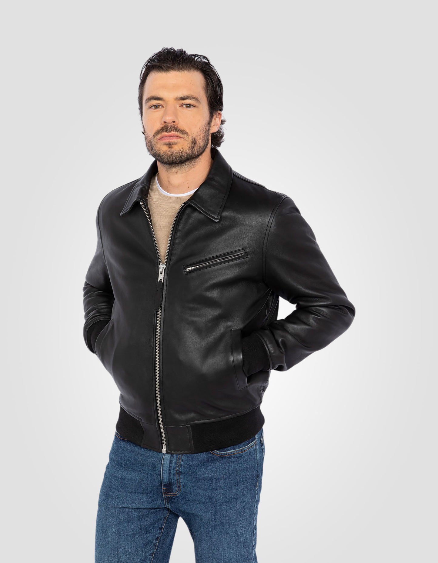 Blouson casual, cuir d'agneau