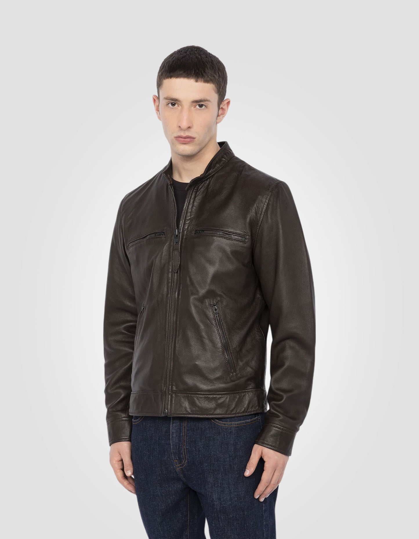 Blouson motard, cuir d'agneau lavé