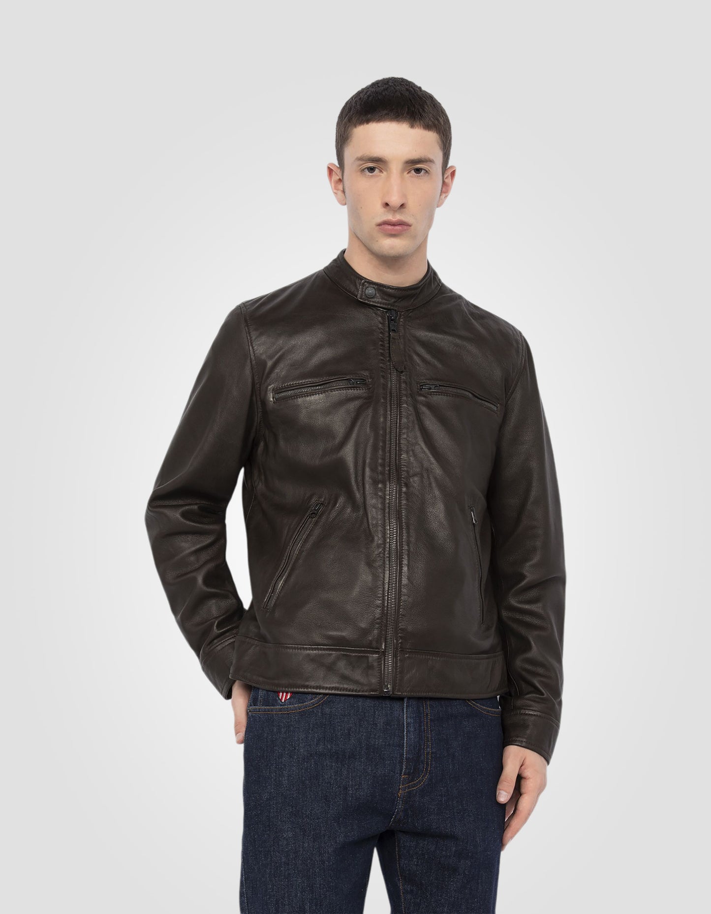 Blouson motard, cuir d'agneau lavé