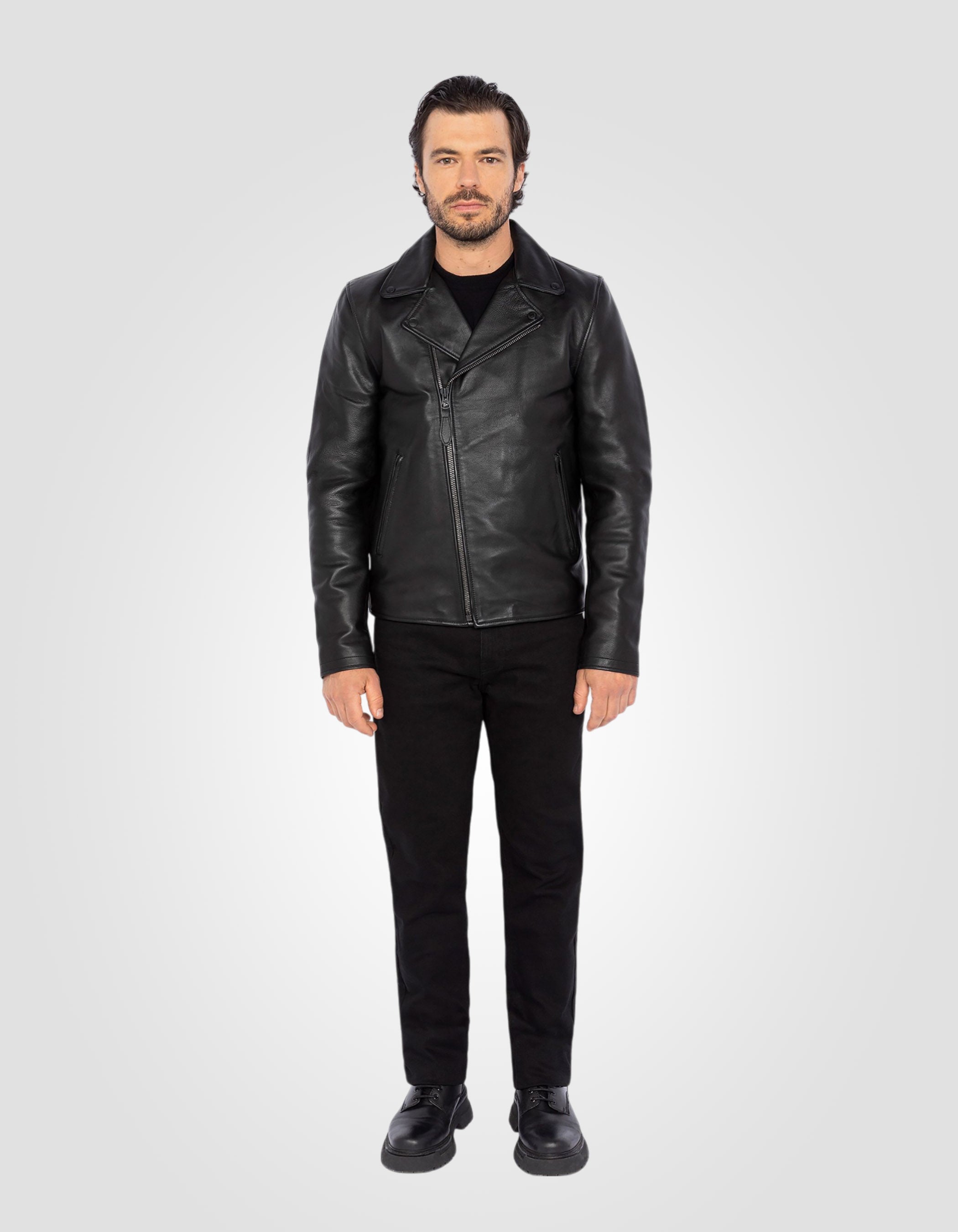 Vollschwarze Perfecto®-Jacke aus Rindsleder -1