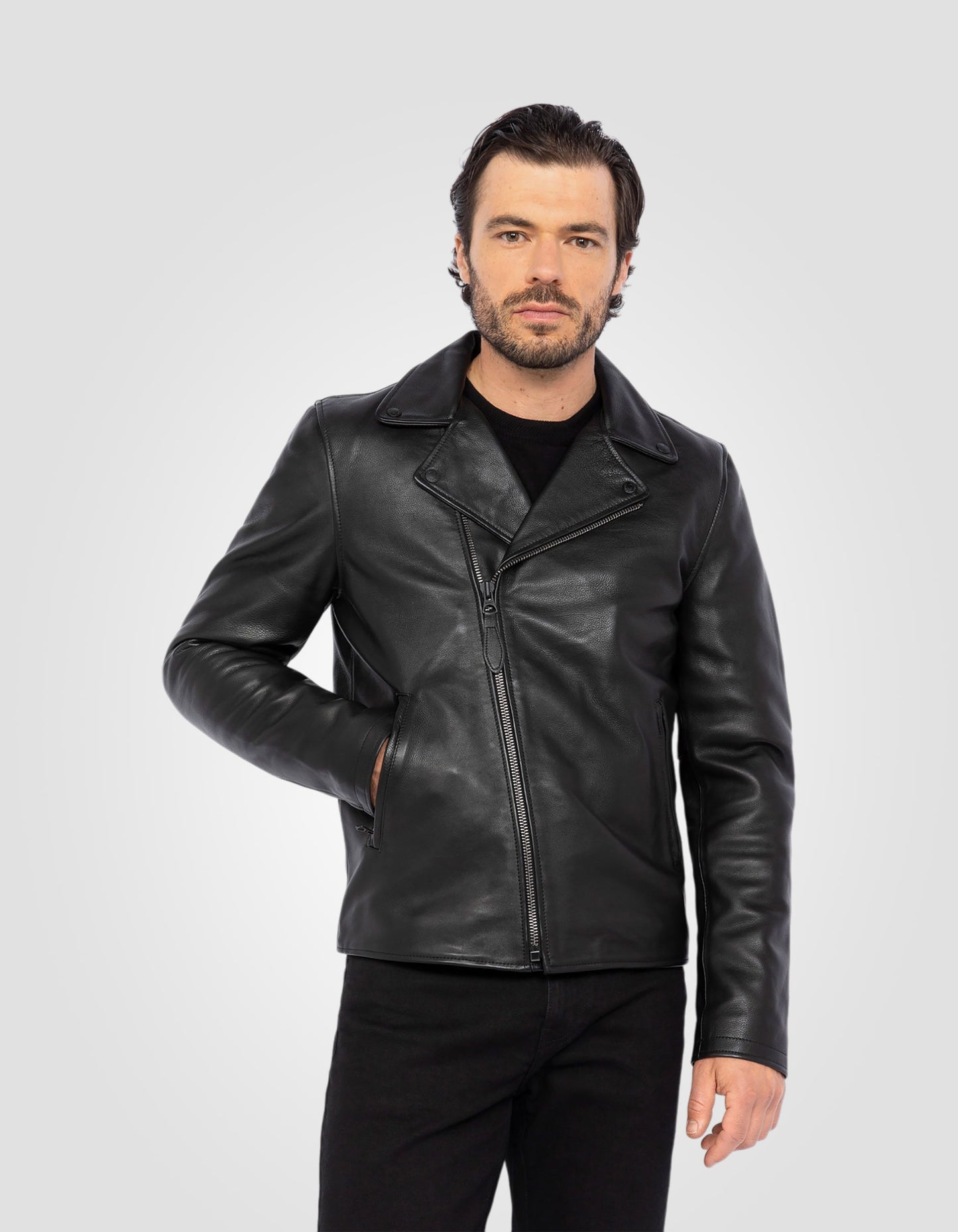 Vollschwarze Perfecto®-Jacke aus Rindsleder 