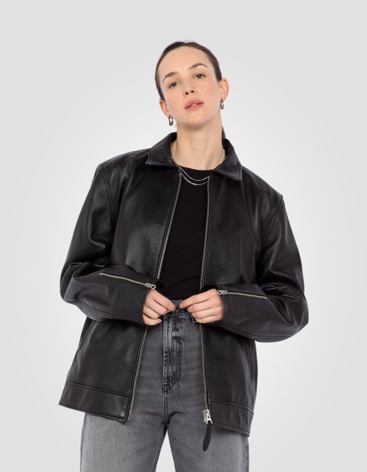 Blouson casual, cuir d'agneau