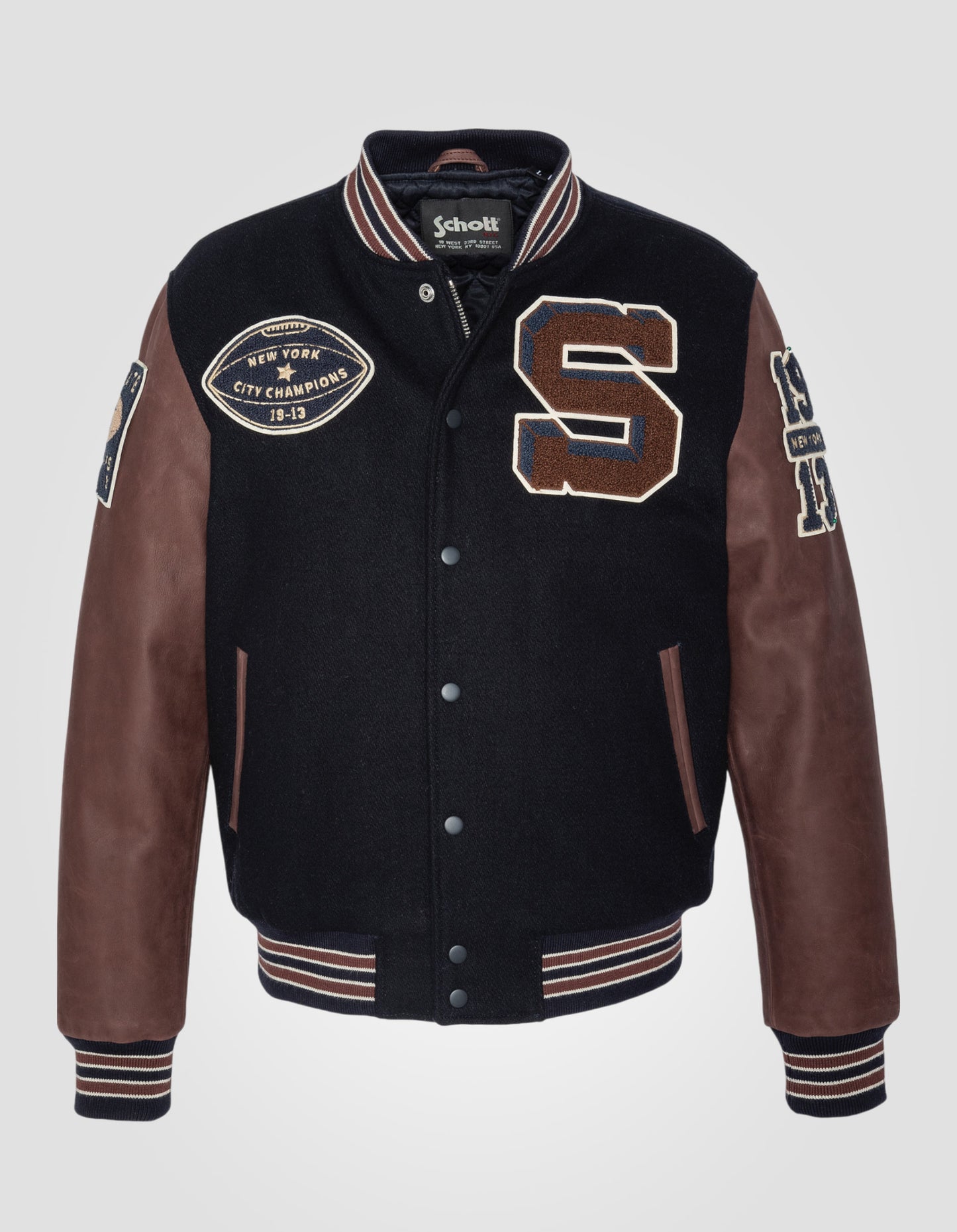 Varsity jacket, cowhide leather