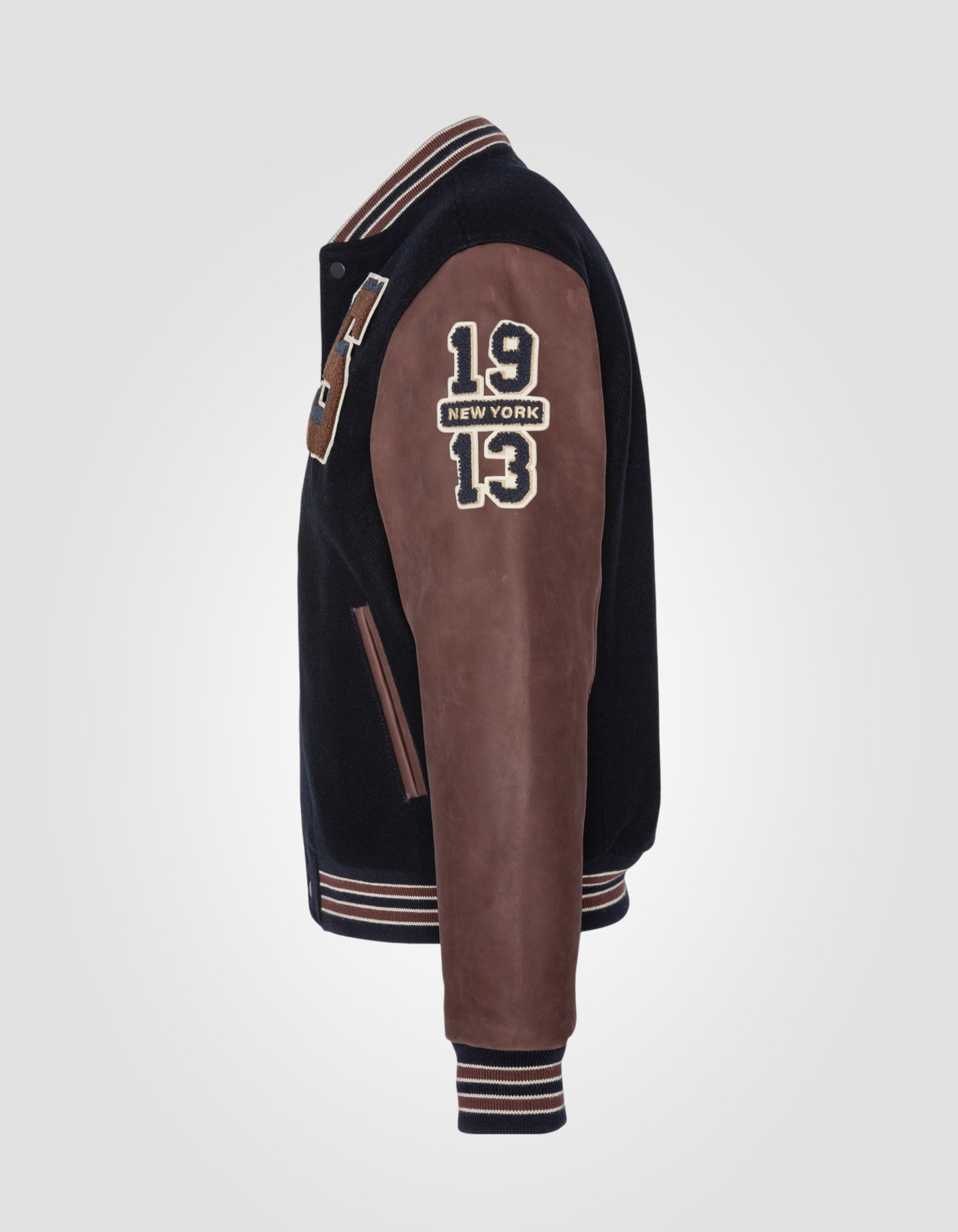 Varsity jacket, cowhide leather