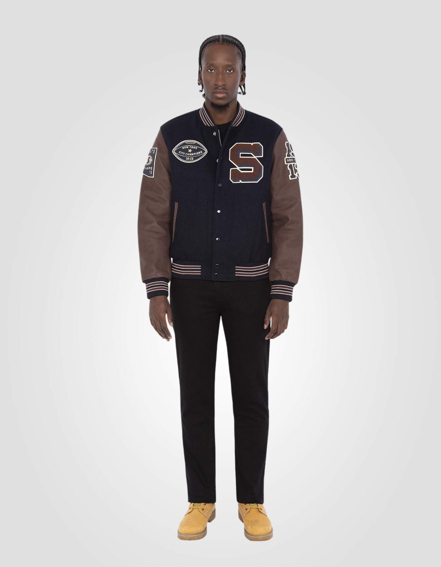 Varsity jacket, cowhide leather