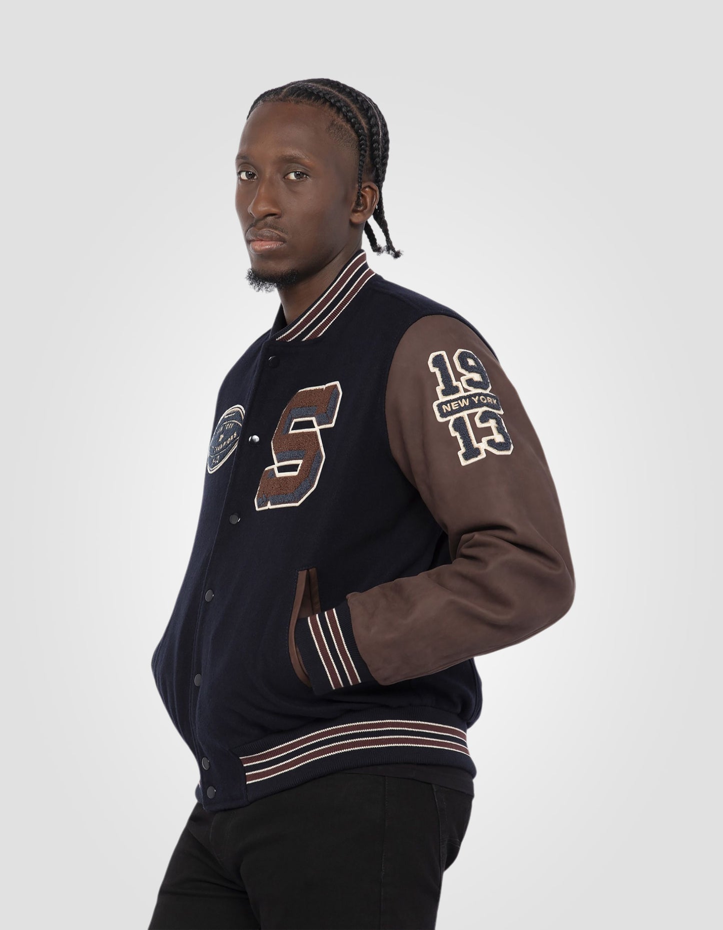 Varsity jacket, cowhide leather