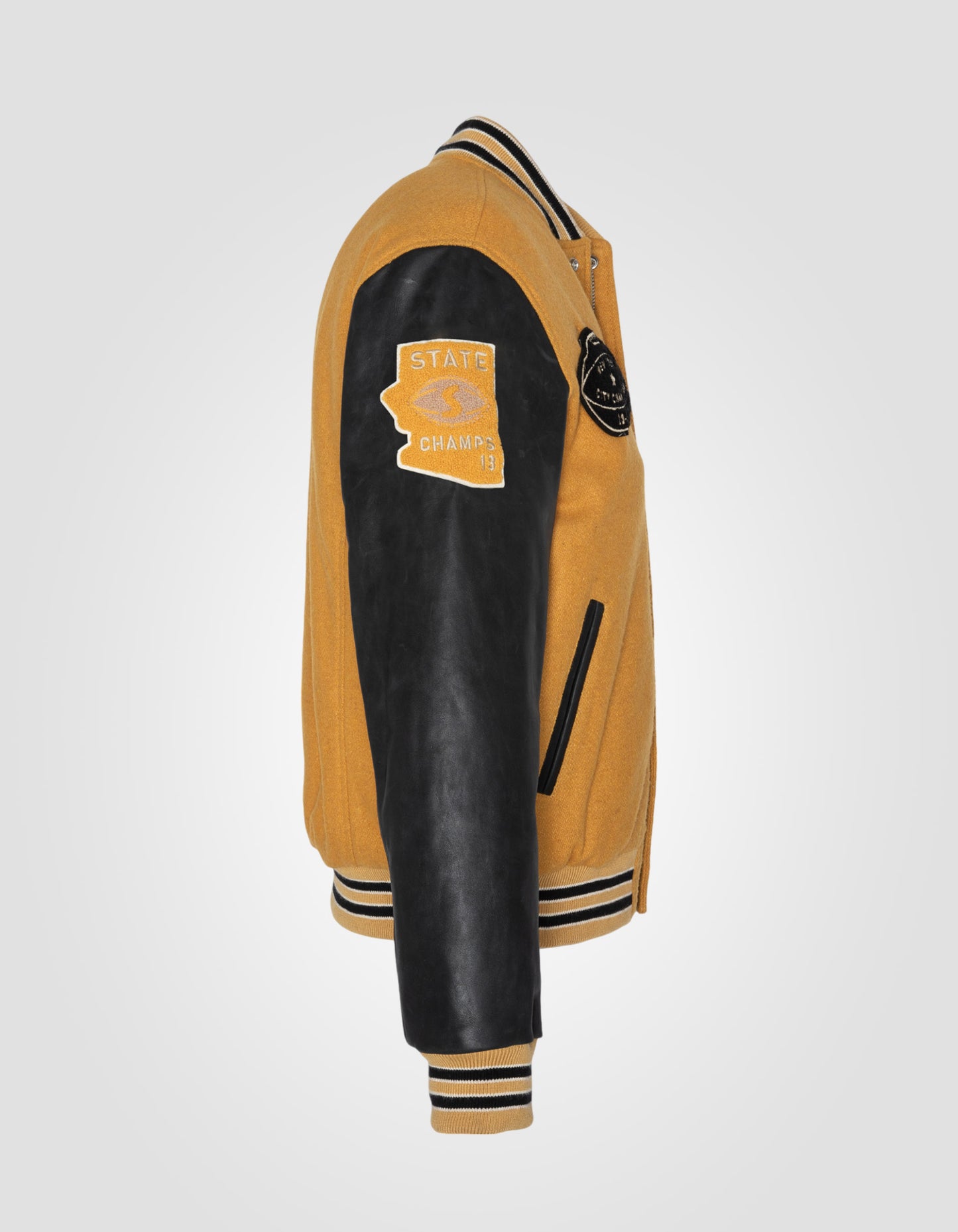 Varsity jacket, cowhide leather