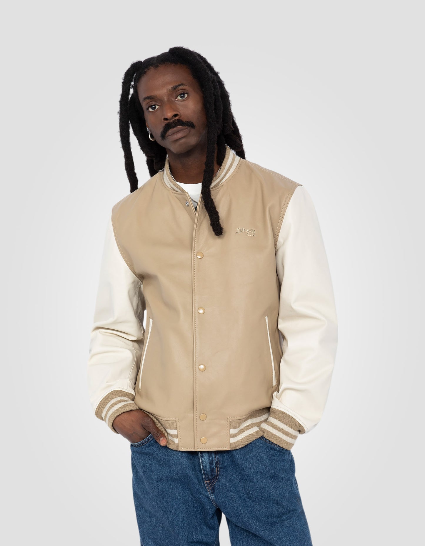 Two-tone varsity jacket, lambskin leather