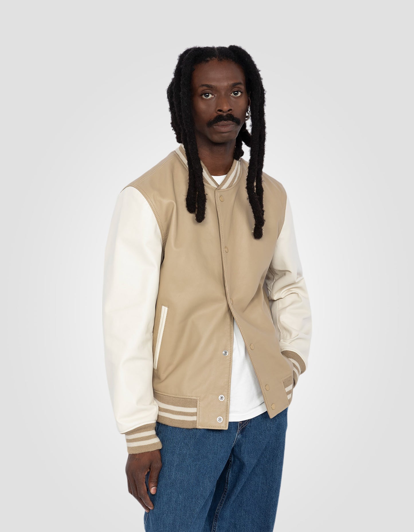 Two-tone varsity jacket, lambskin leather