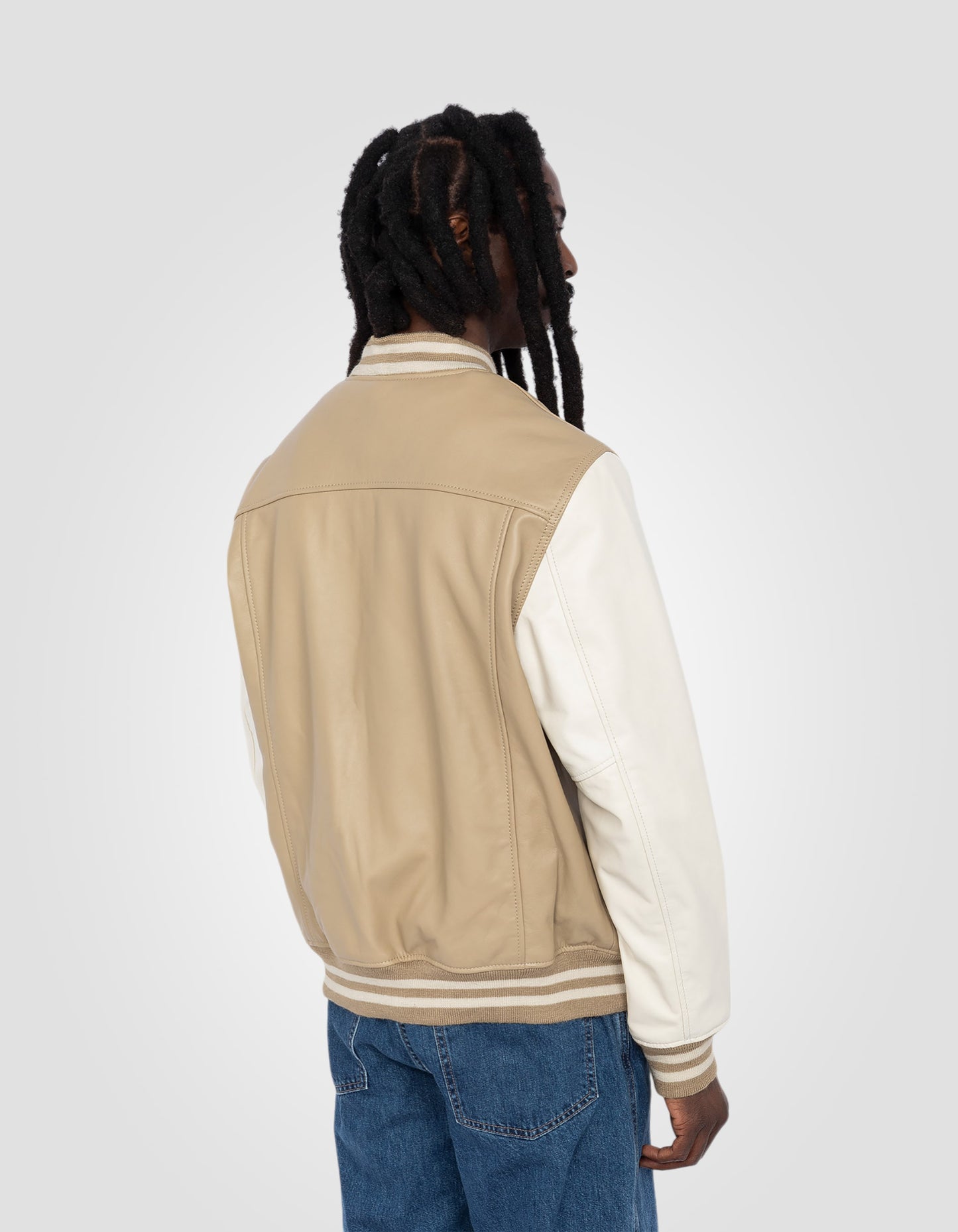 Two-tone varsity jacket, lambskin leather