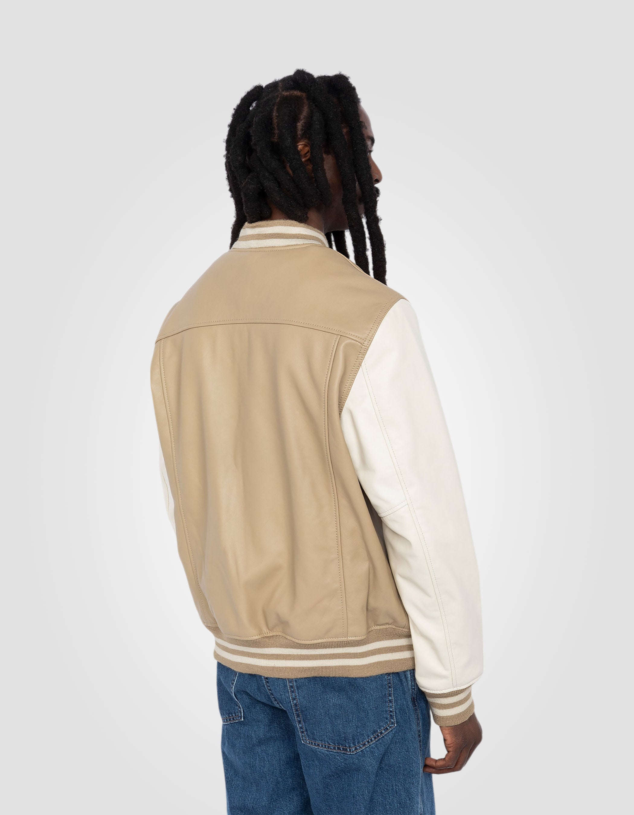 Two-tone varsity jacket, lambskin leather-6