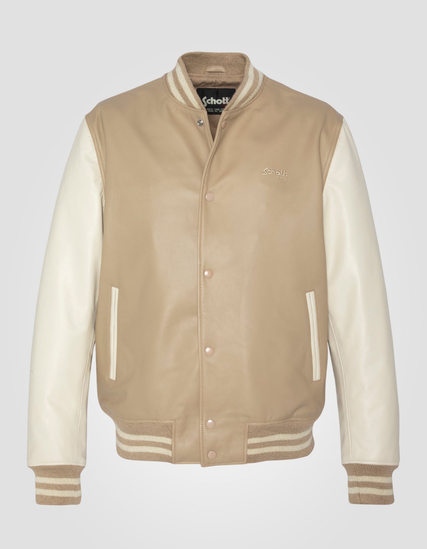 Two-tone varsity jacket, lambskin leather