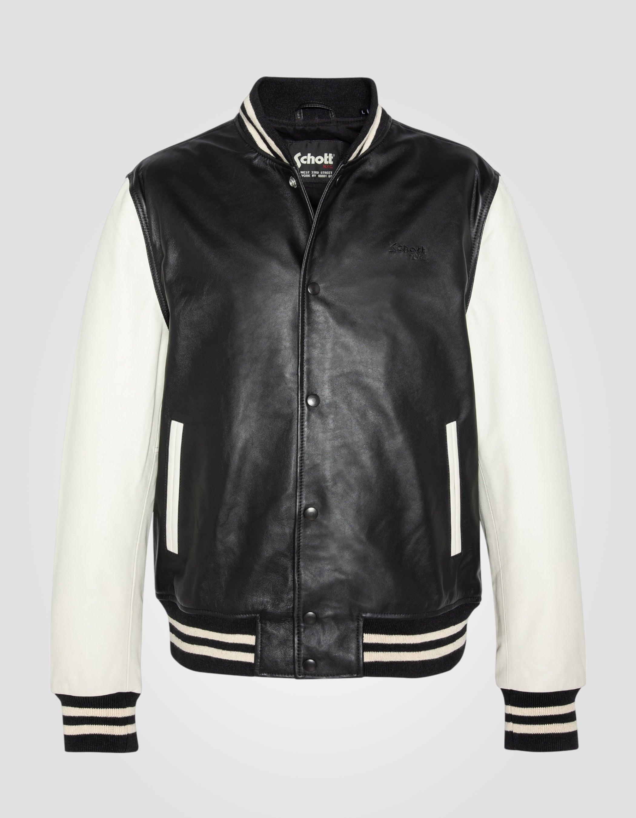 Two-tone varsity jacket, lambskin leather-1