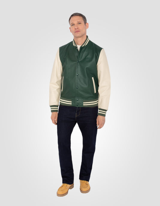 Two-tone varsity jacket, lambskin leather