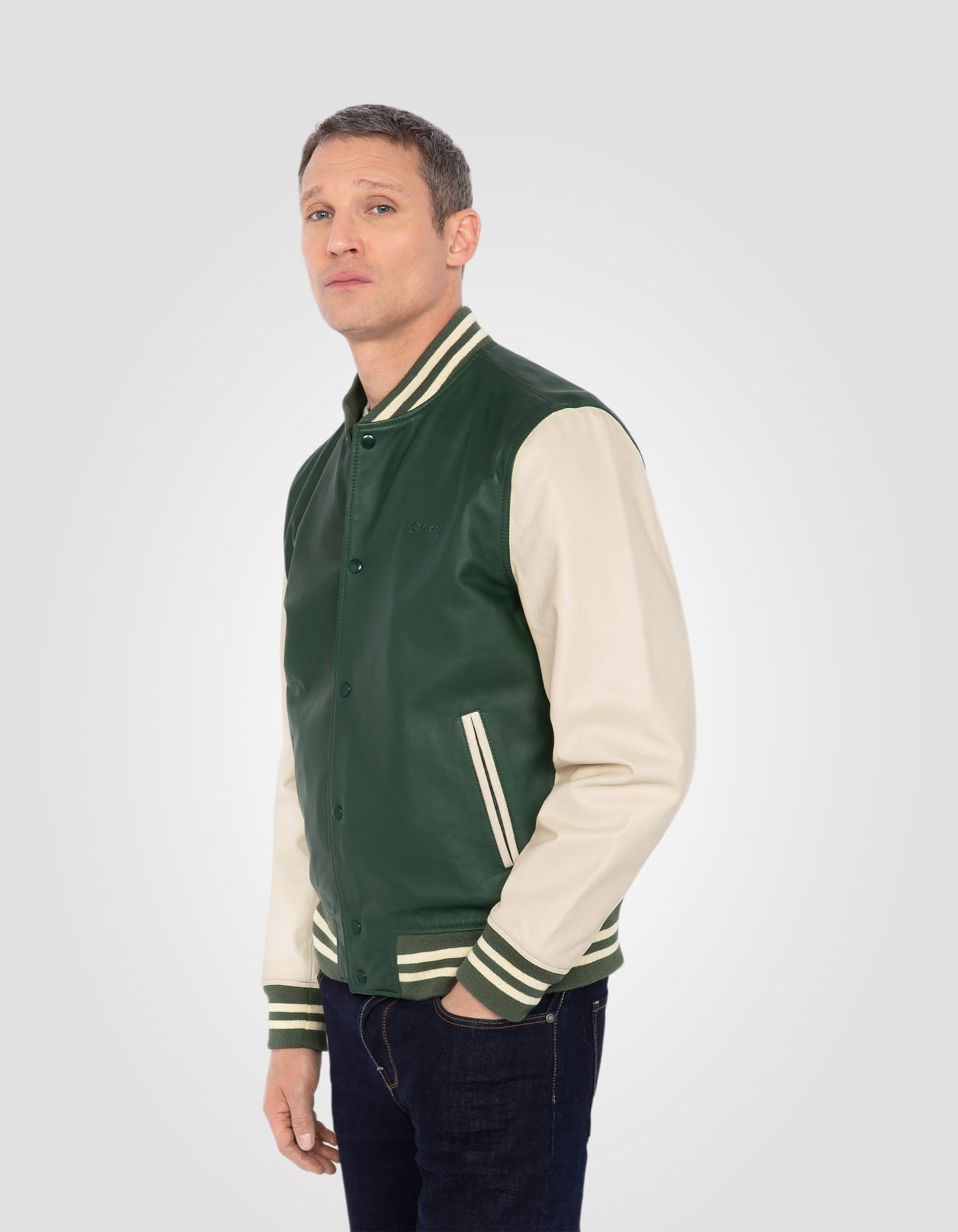 Two-tone varsity jacket, lambskin leather