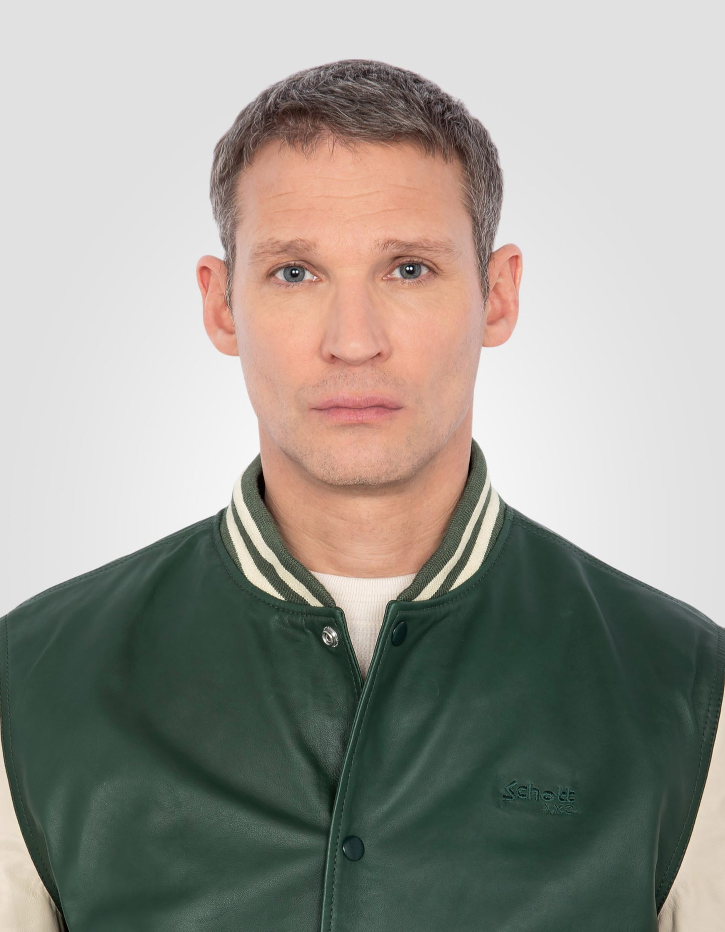 Two-tone varsity jacket, lambskin leather