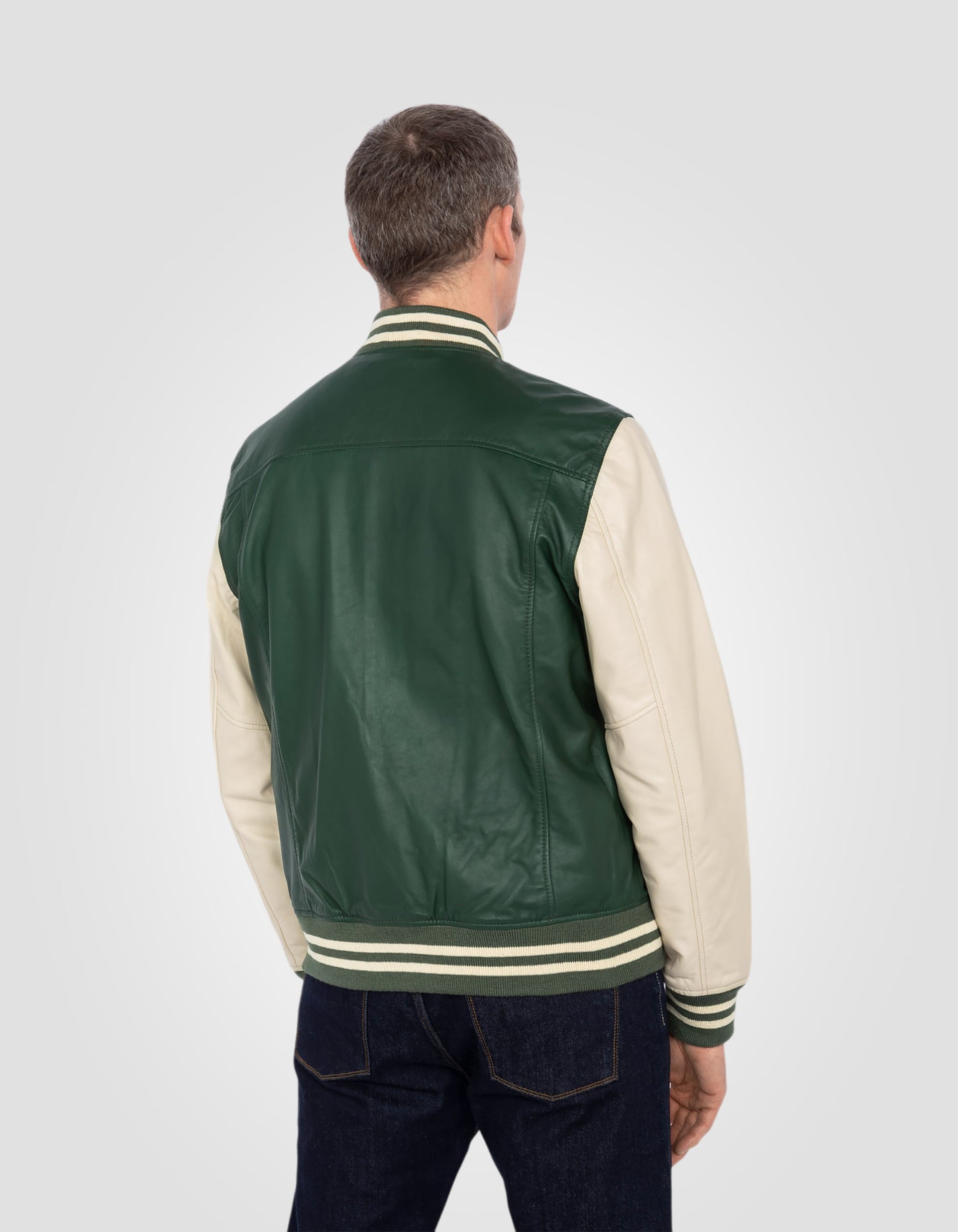 Two-tone varsity jacket, lambskin leather