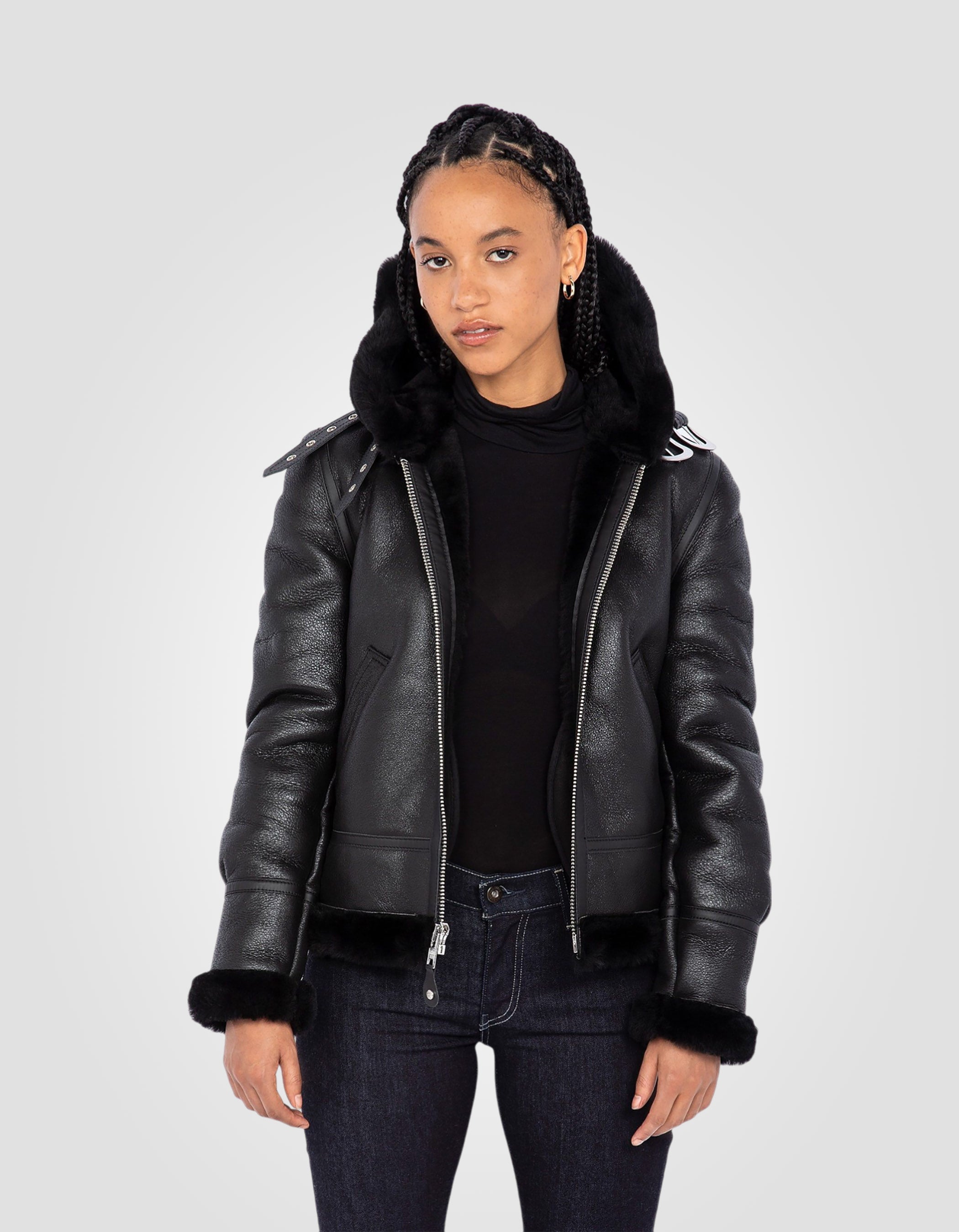 Hooded bomber jacket, type B-3, sheepskin leather-1